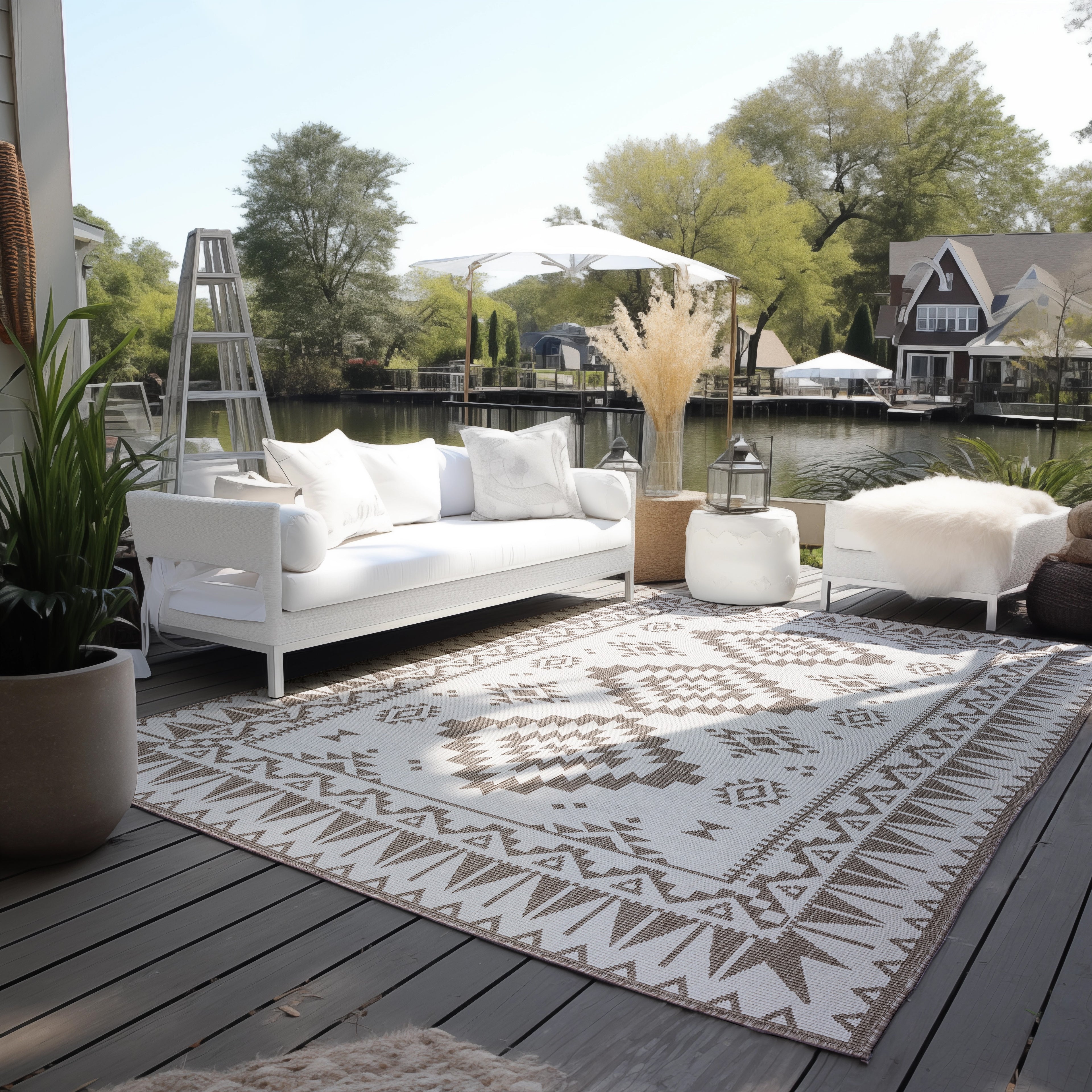 Elle Decoration Gemini Vändbar inom- och utomhusmatta Dynamic linne – miljöbild