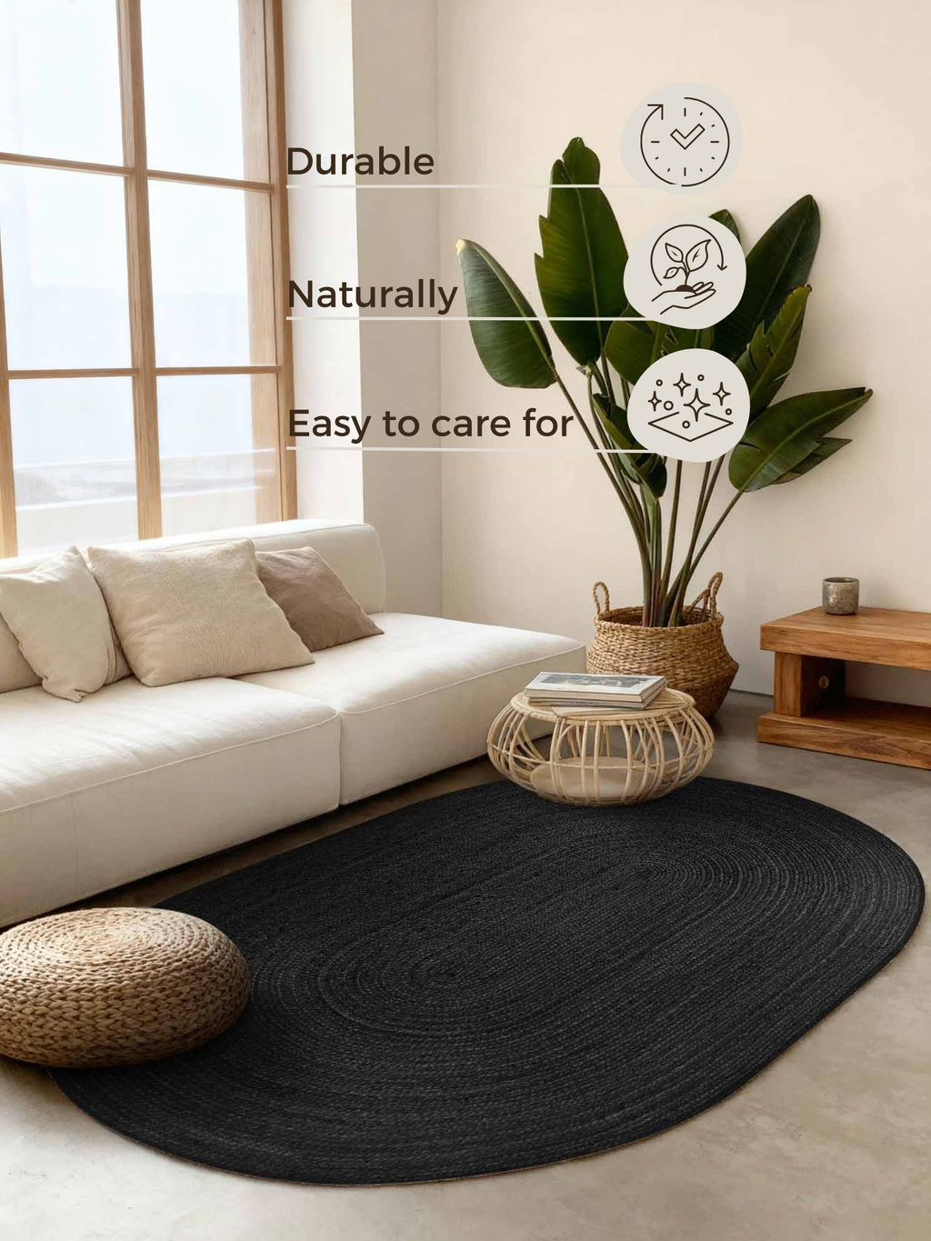 Hanse Home Jute Braided Jutematta oval Rangpur svart
