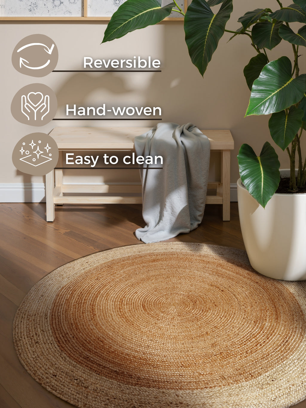 Hanse Home Looma Jutematta rund Looma natur guld elfenben