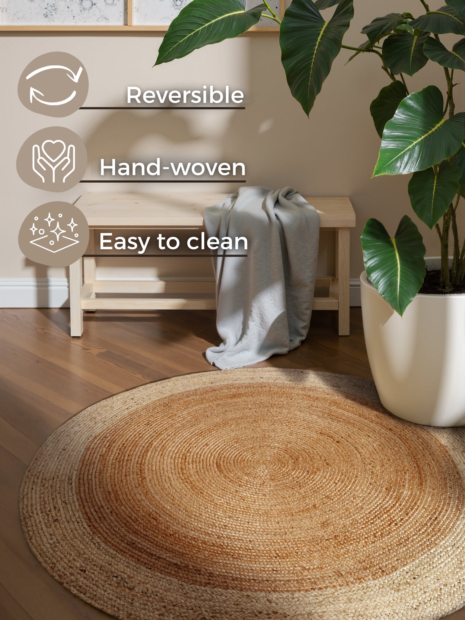 Hanse Home Looma Jutematta rund Looma natur guld elfenben