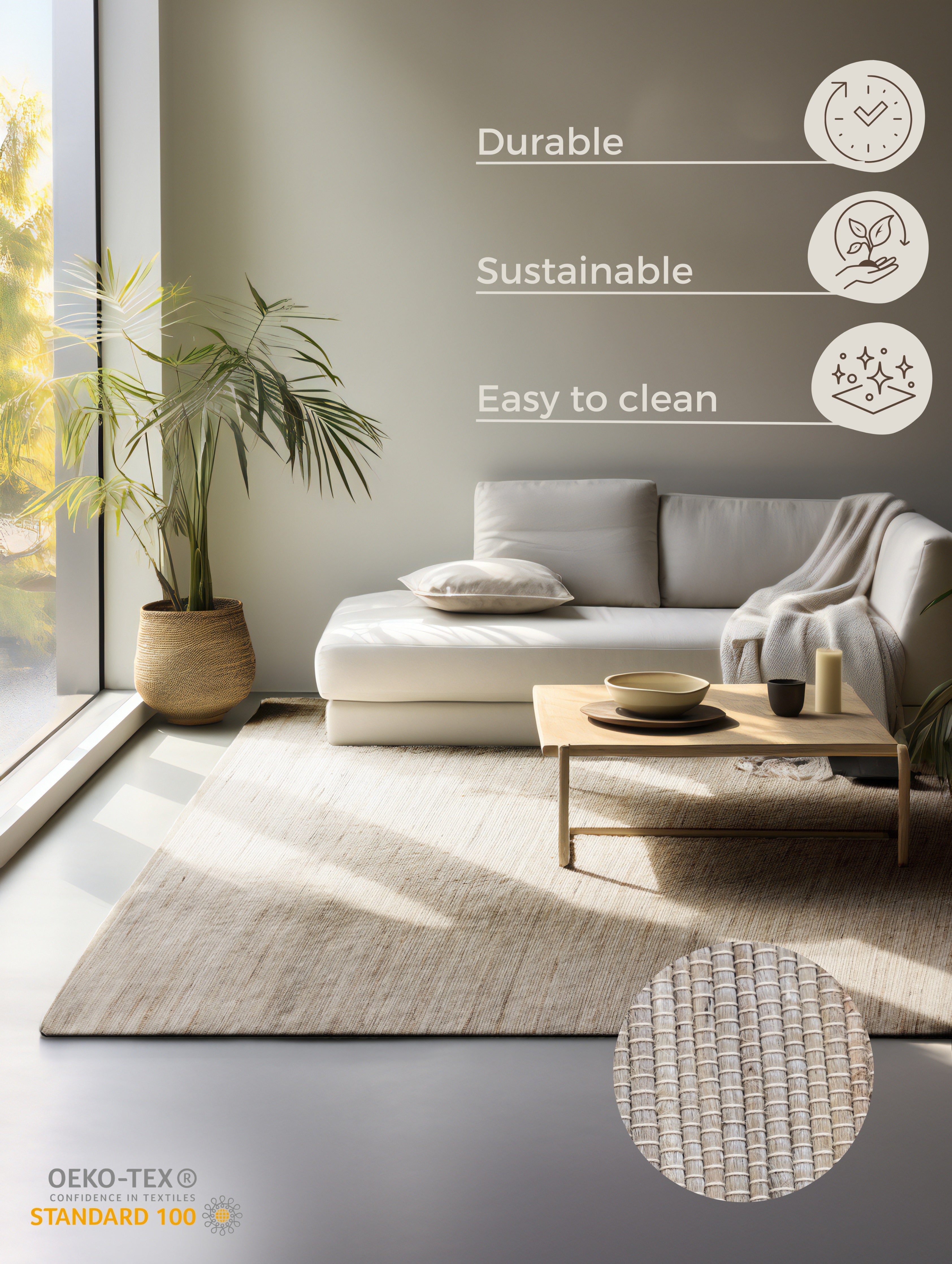 Hanse Home Handloom 1.0 Jutematta Dhaka natur grå brun
