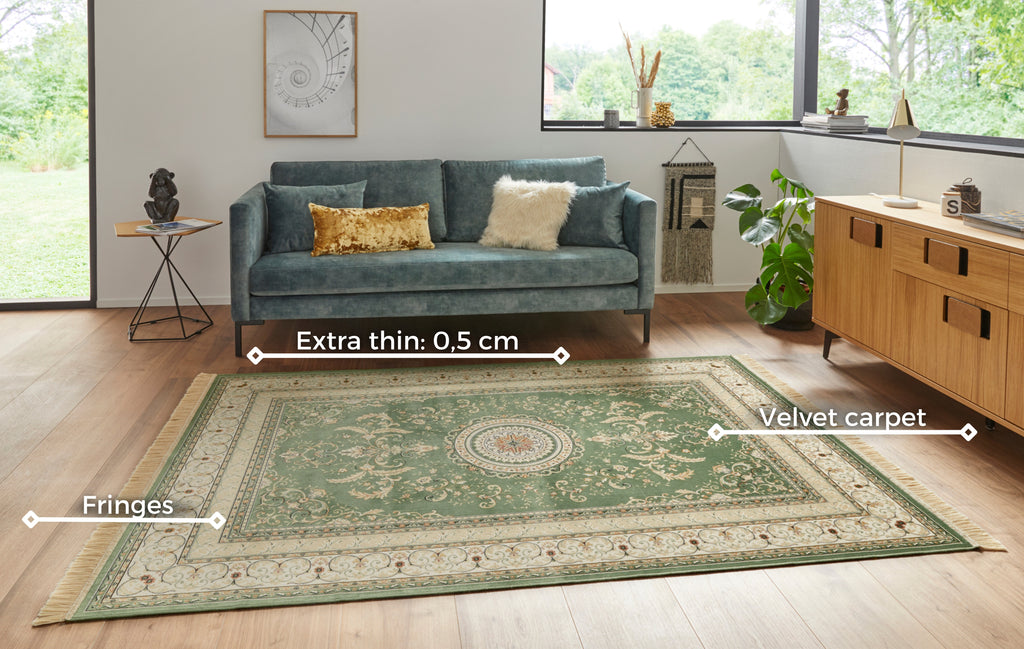 Orientalisk sammetsmatta med fransar Antik Negar