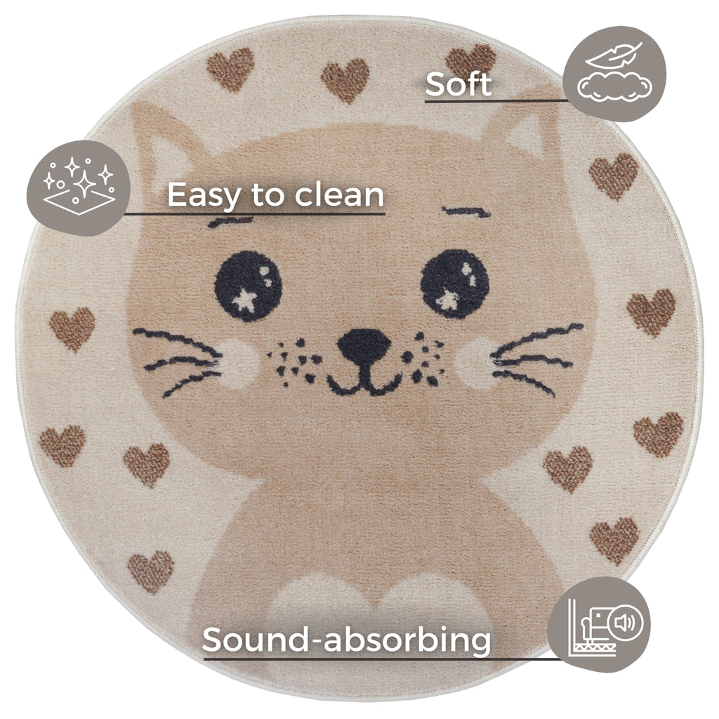 Hanse Home Adventures Barnmatta rund Cat creme beige
