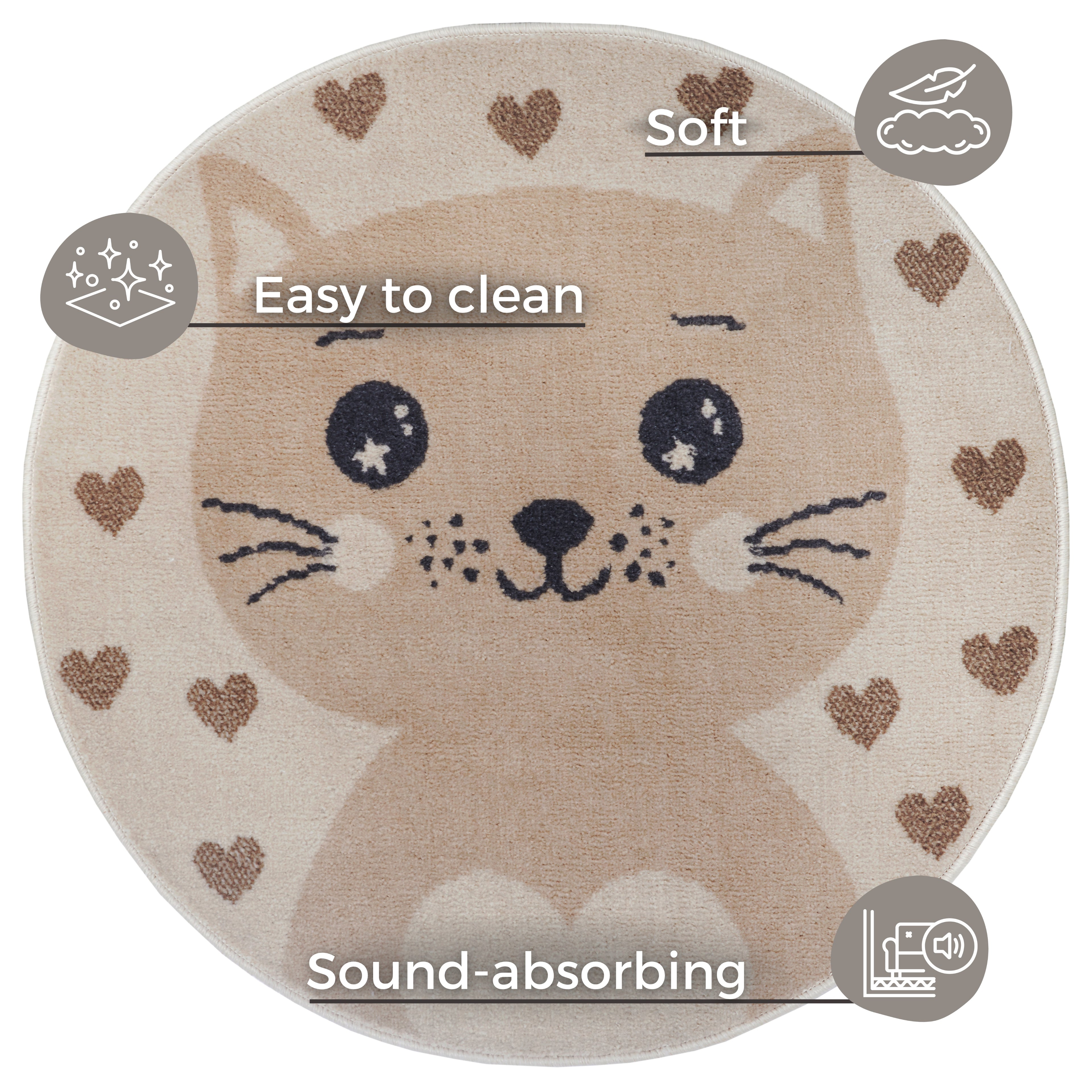 Hanse Home Adventures Barnmatta rund Cat creme beige