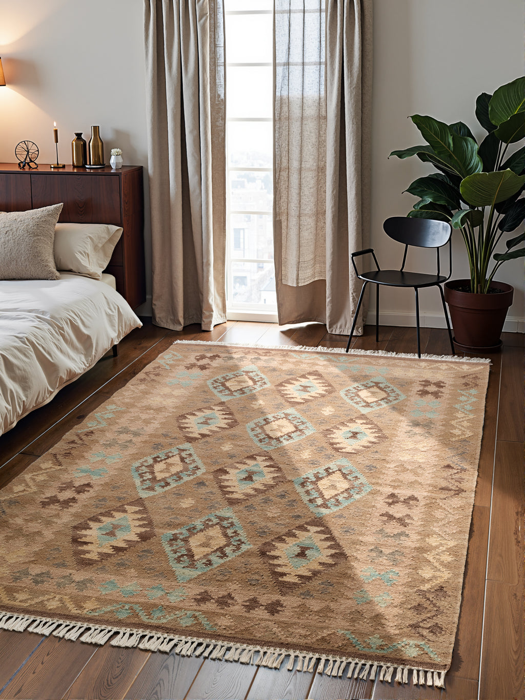 Hanse Home Kamal Afghansk kelimmatta Dune beige ljusblå