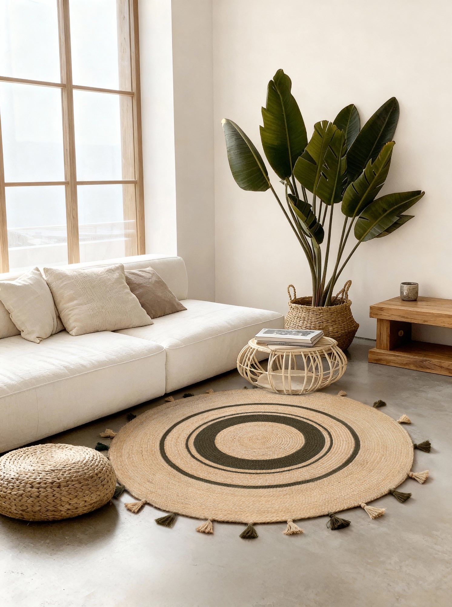 Hanse Home Jute Braided Jutematta rund Basil natur guld grön