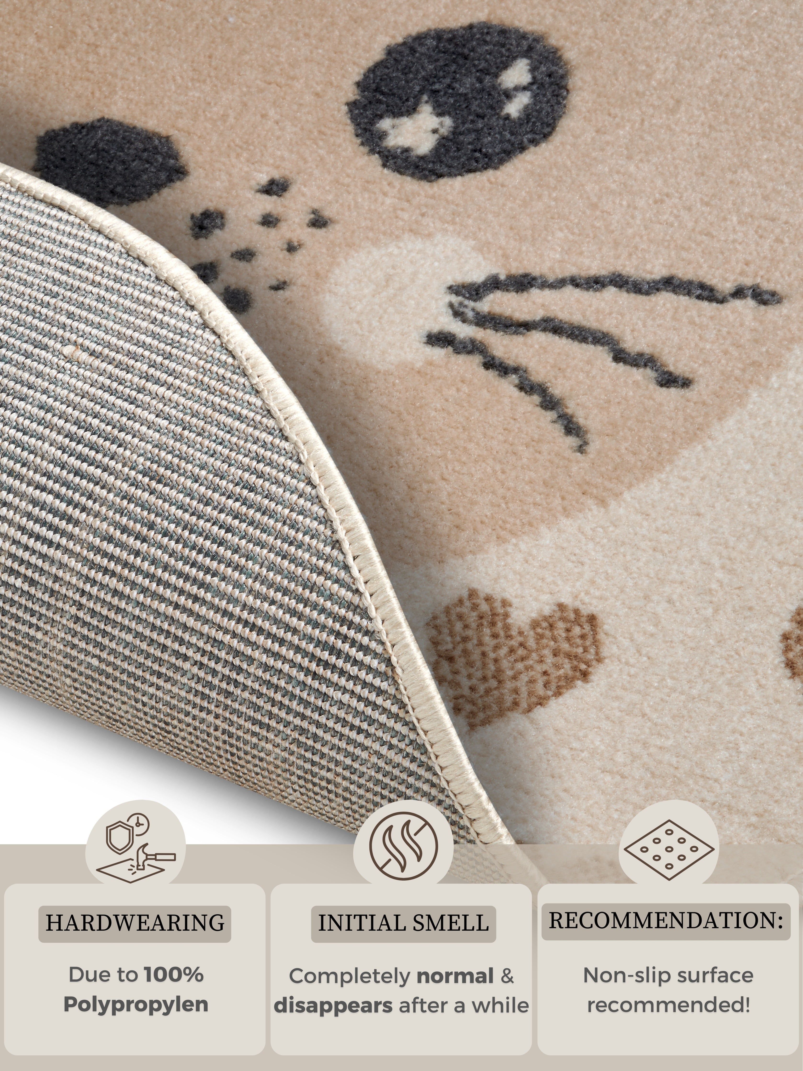 Hanse Home Adventures Barnmatta rund Cat creme beige