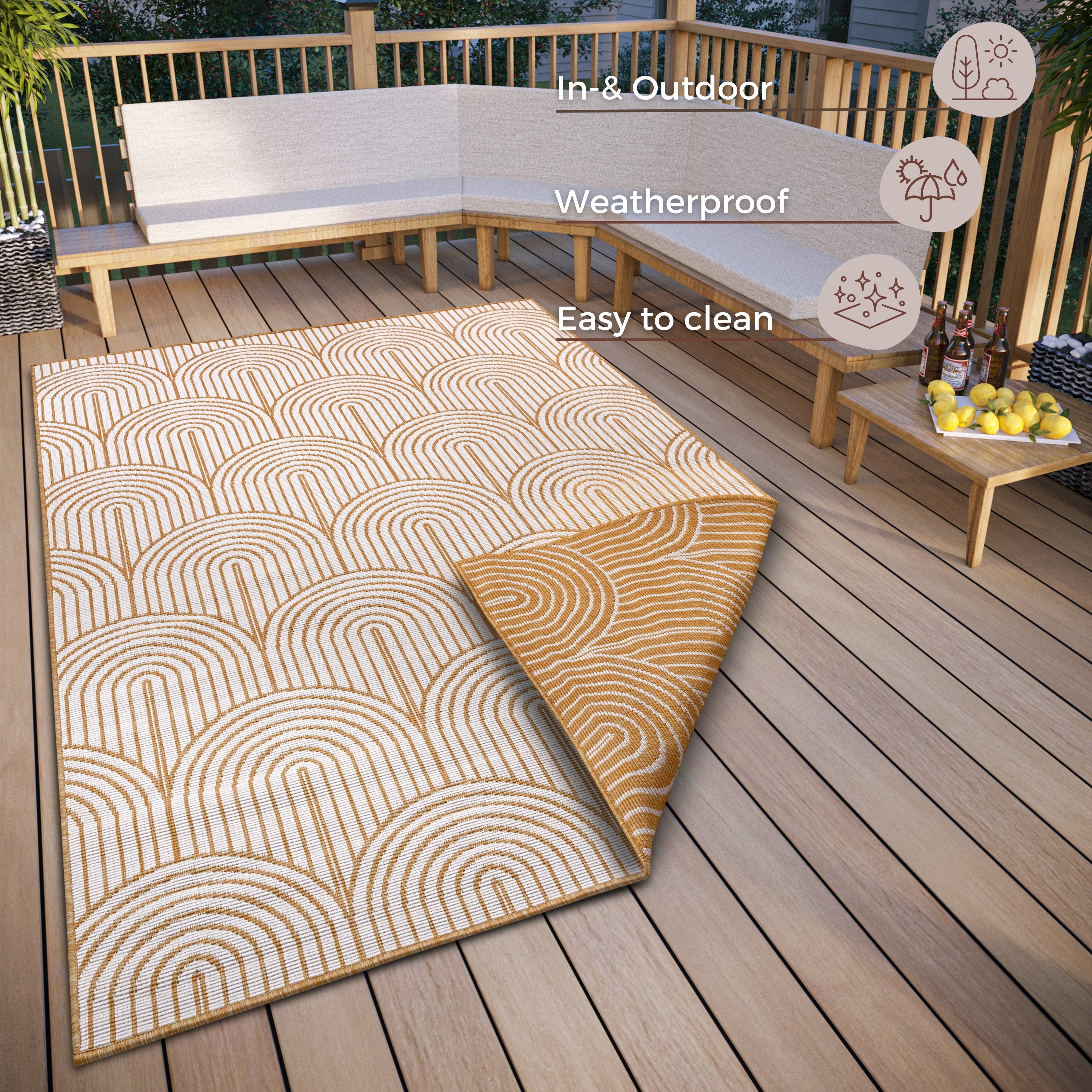 Hanse Home Flatweave Vändbar inom- och utomhusmatta Pangli ockra