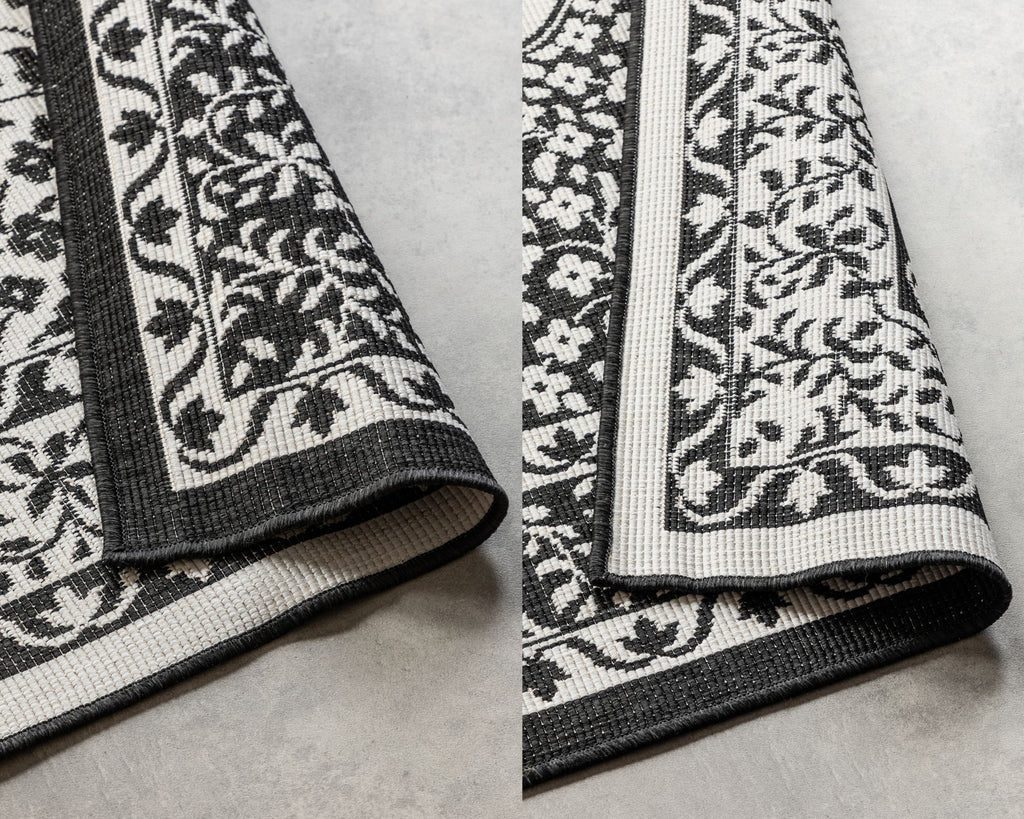 Elle Decoration Gemini Vändbar inom- och utomhusmatta Meekly svart – detaljbild