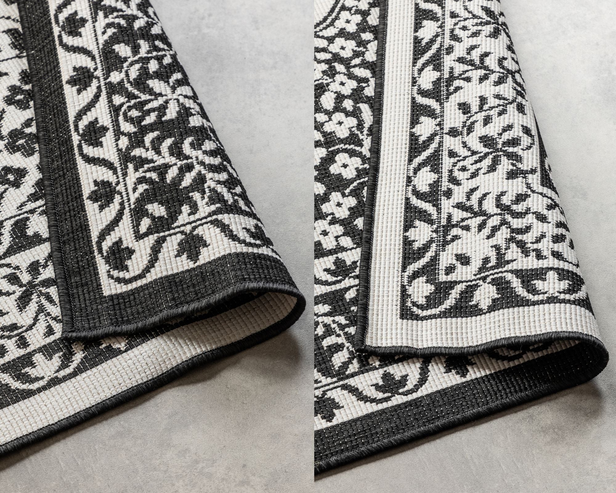 Elle Decoration Gemini Vändbar inom- och utomhusmatta Meekly svart – detaljbild