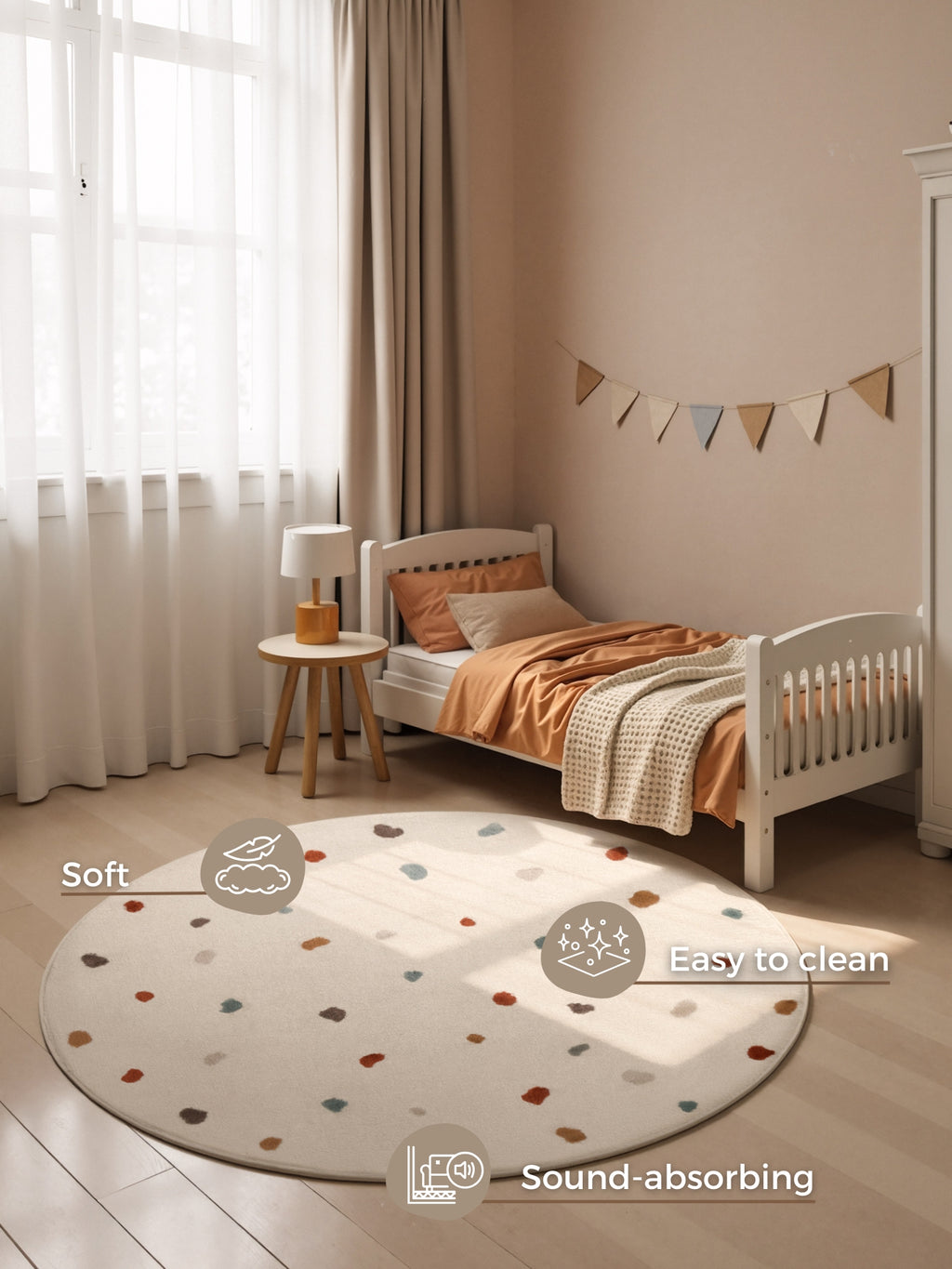 Hanse Home Adventures Barnmatta Rund Funny Dots creme flerfärgad
