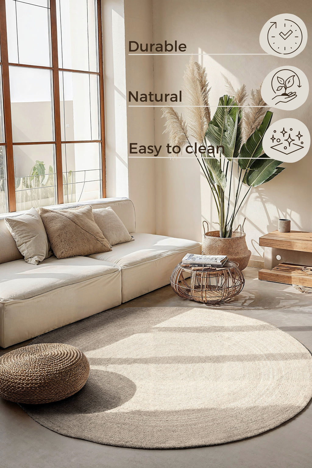 Hanse Home Jute Braided Jutematta rund Rangpur vit