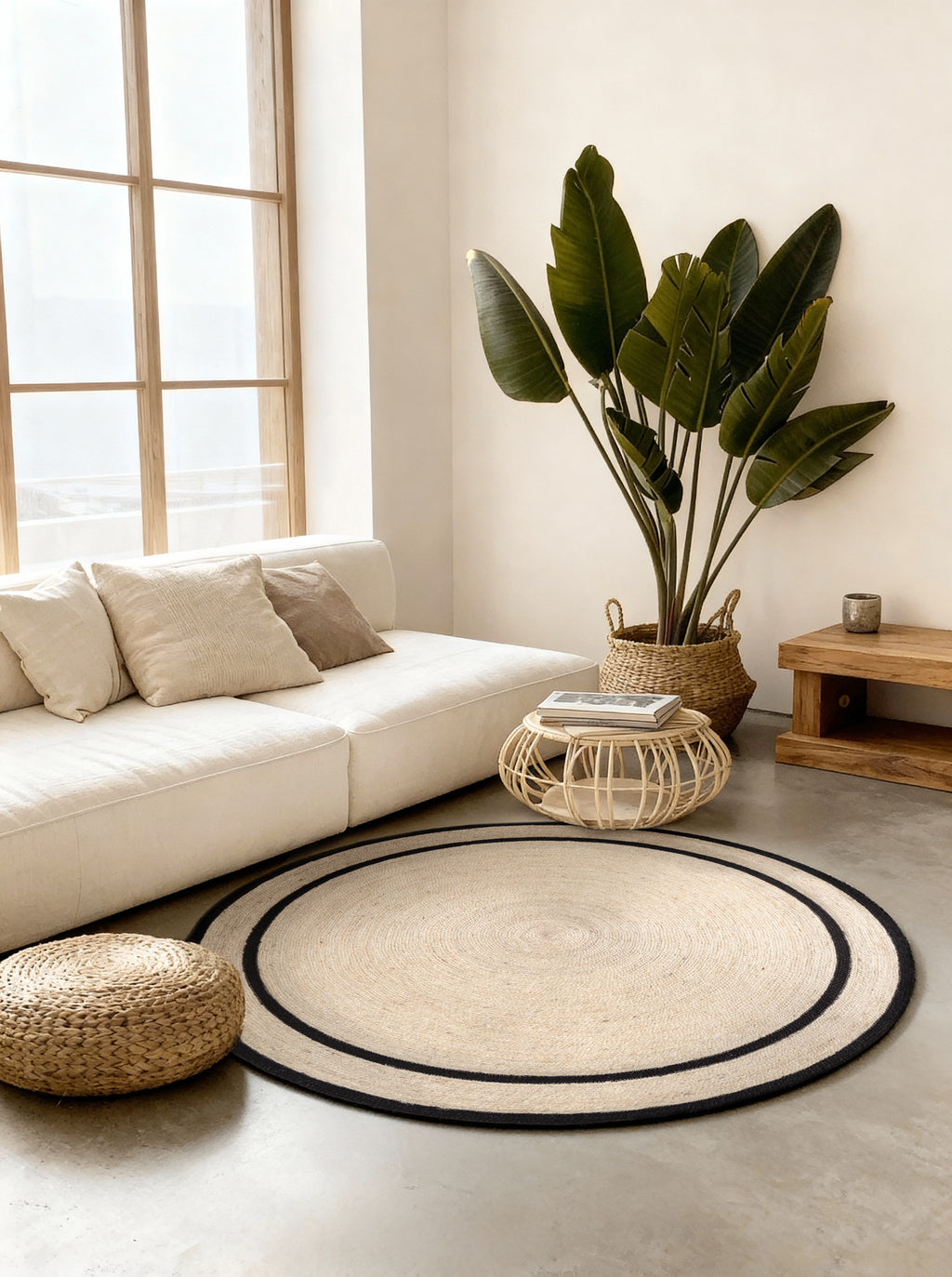 Hanse Home Jute Braided Jutematta rund Lina natur elfenben svart