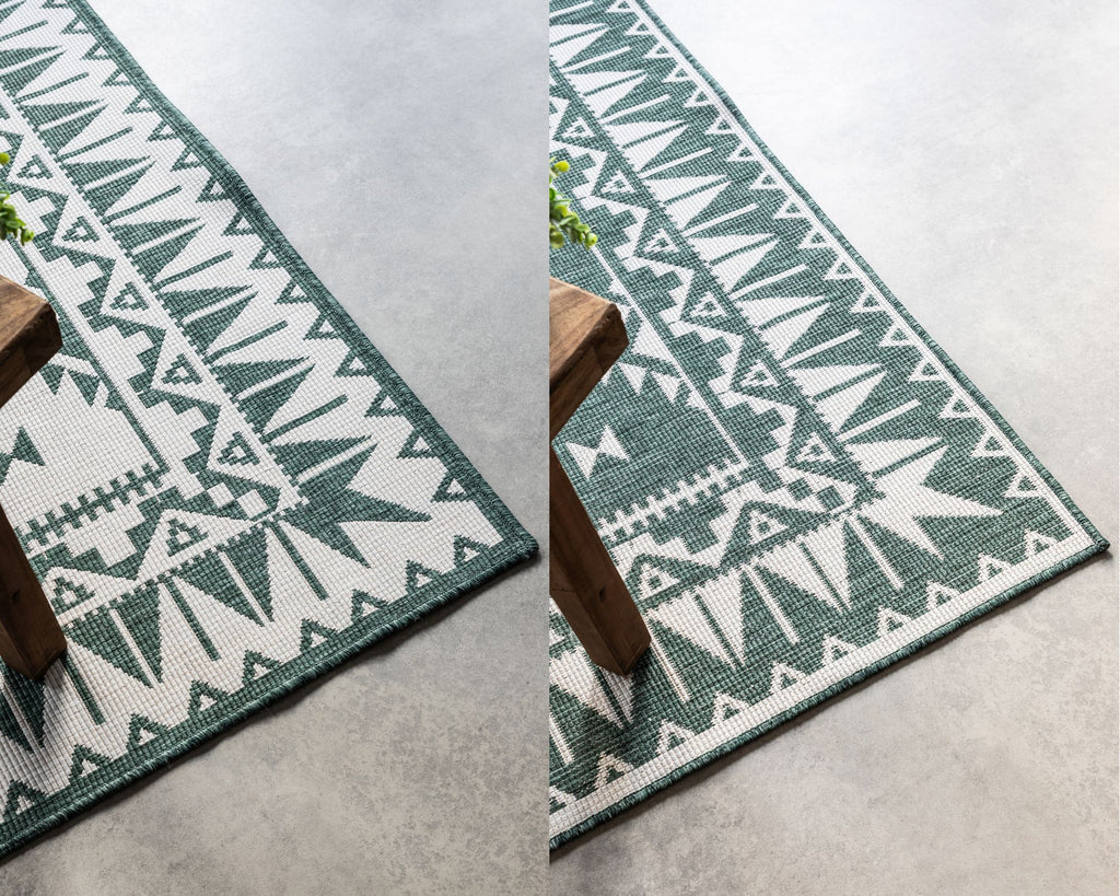 Elle Decoration Gemini Vändbar inom- och utomhusmatta Dynamic grön – detaljbild