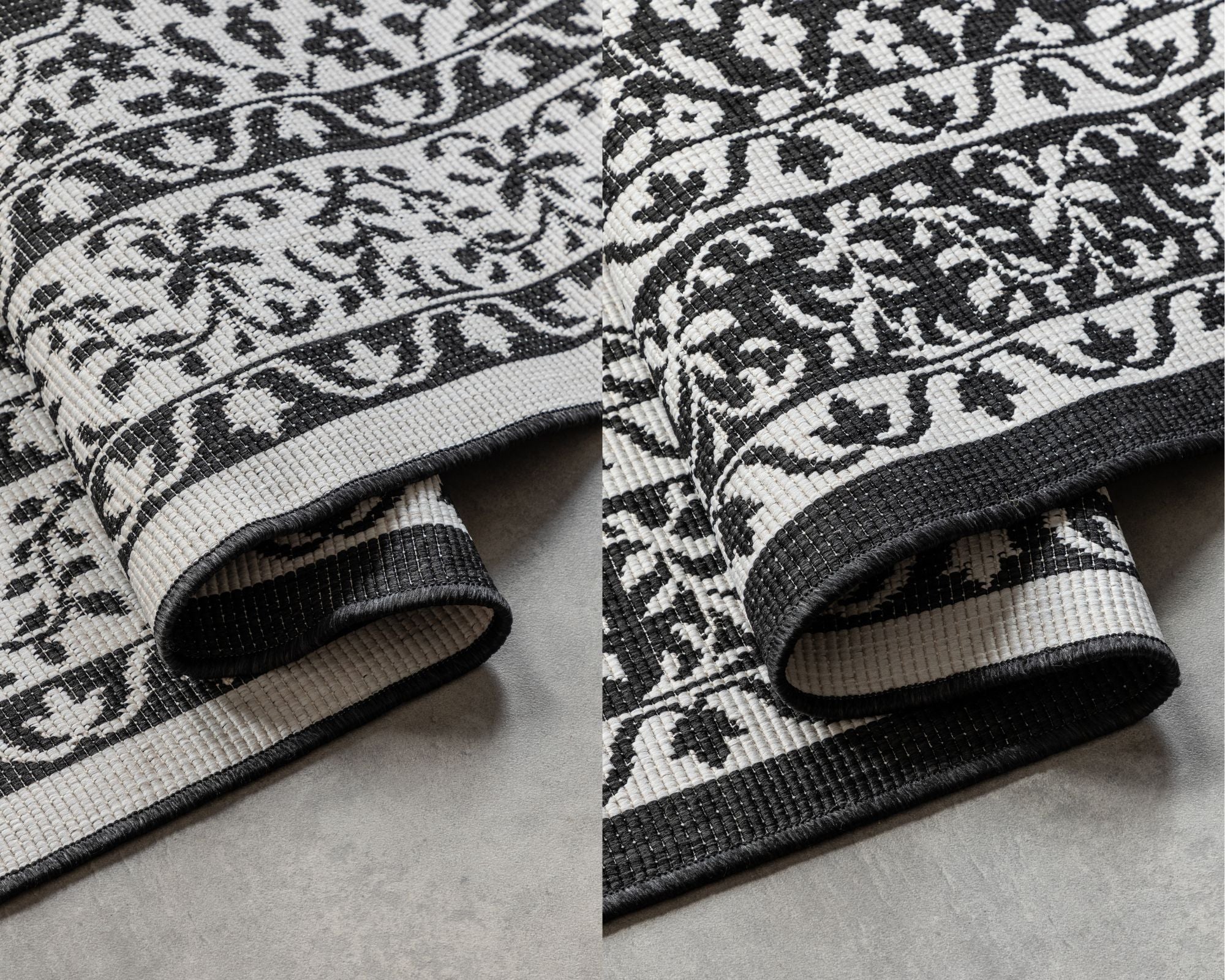 Elle Decoration Gemini Vändbar inom- och utomhusmatta Meekly svart – detaljbild