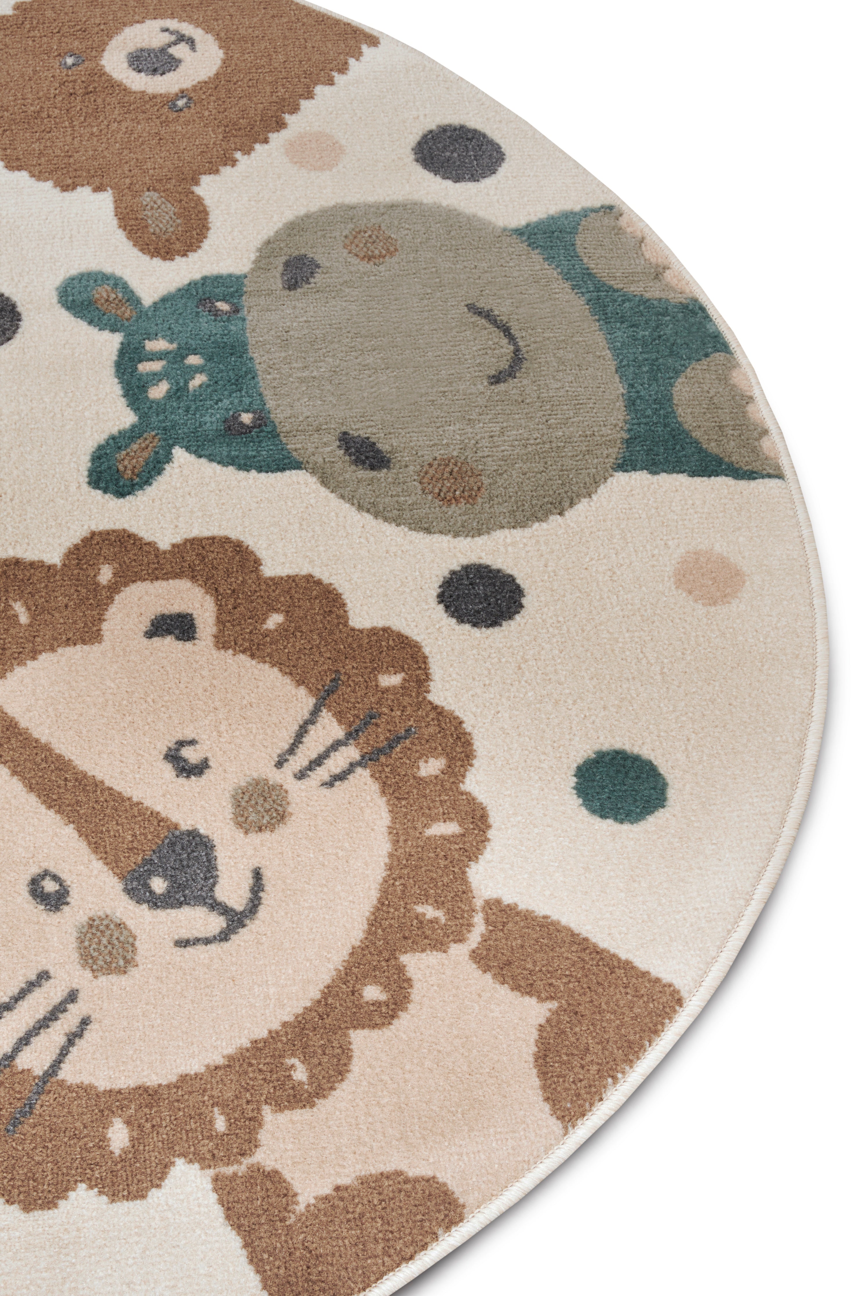 Hanse Home Adventures Barnmatta rund Animal Party creme brun blå