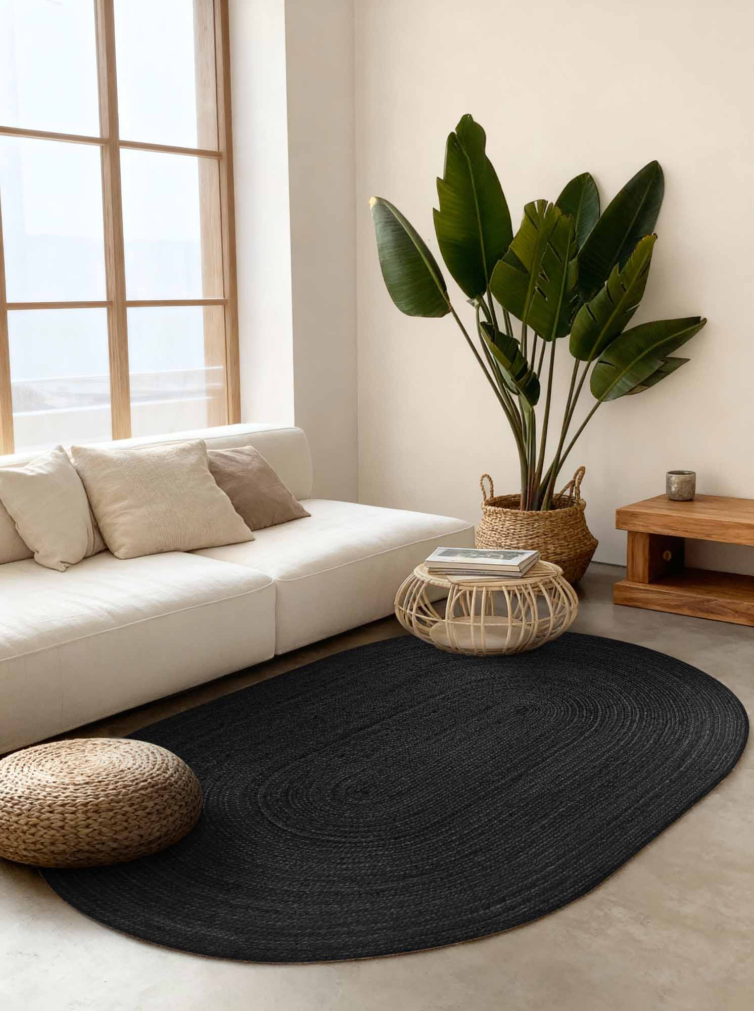Hanse Home Jute Braided Jutematta oval Rangpur svart