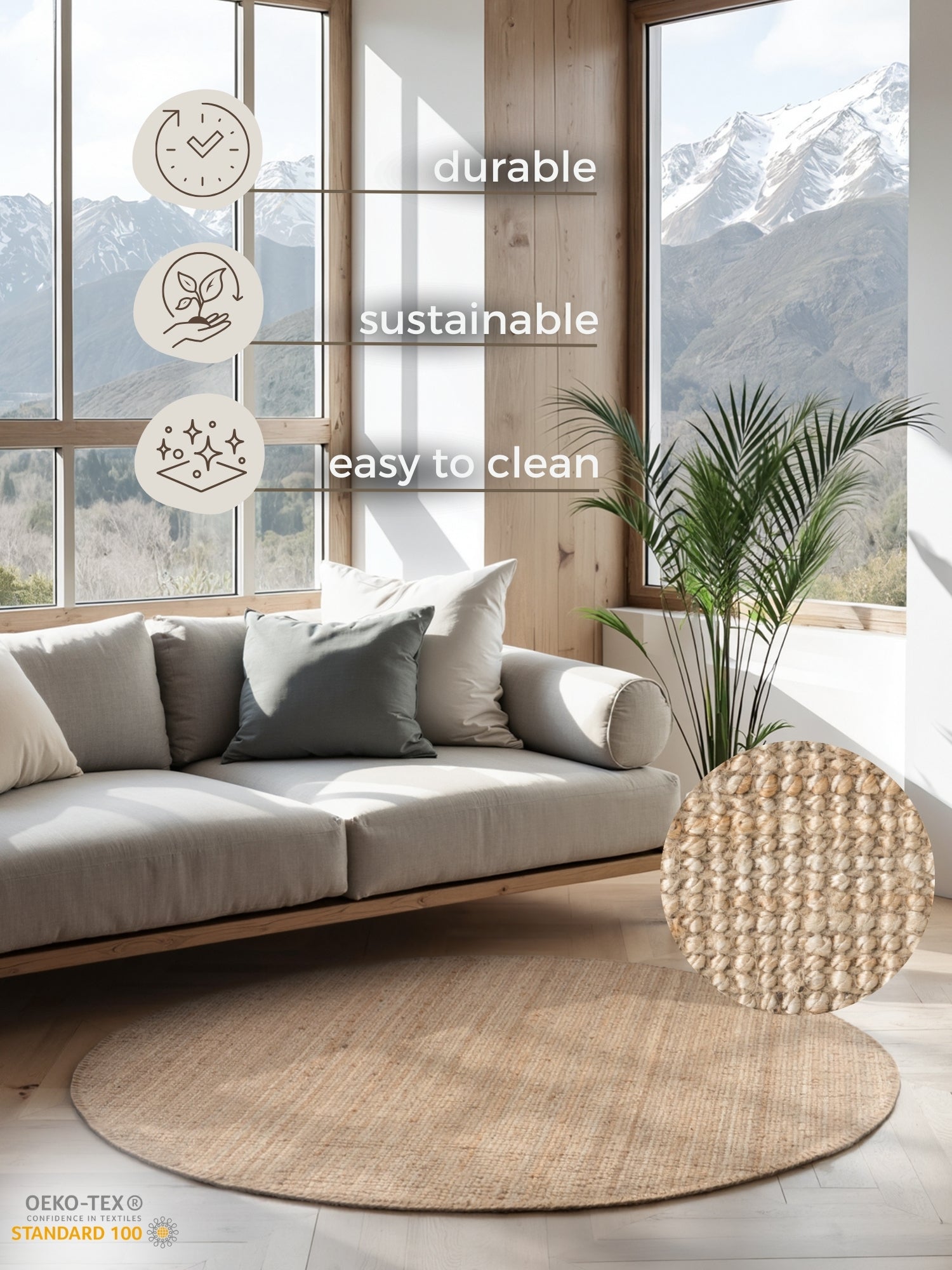 Hanse Home Bouclé-jutematta rund Jaipur natur guld