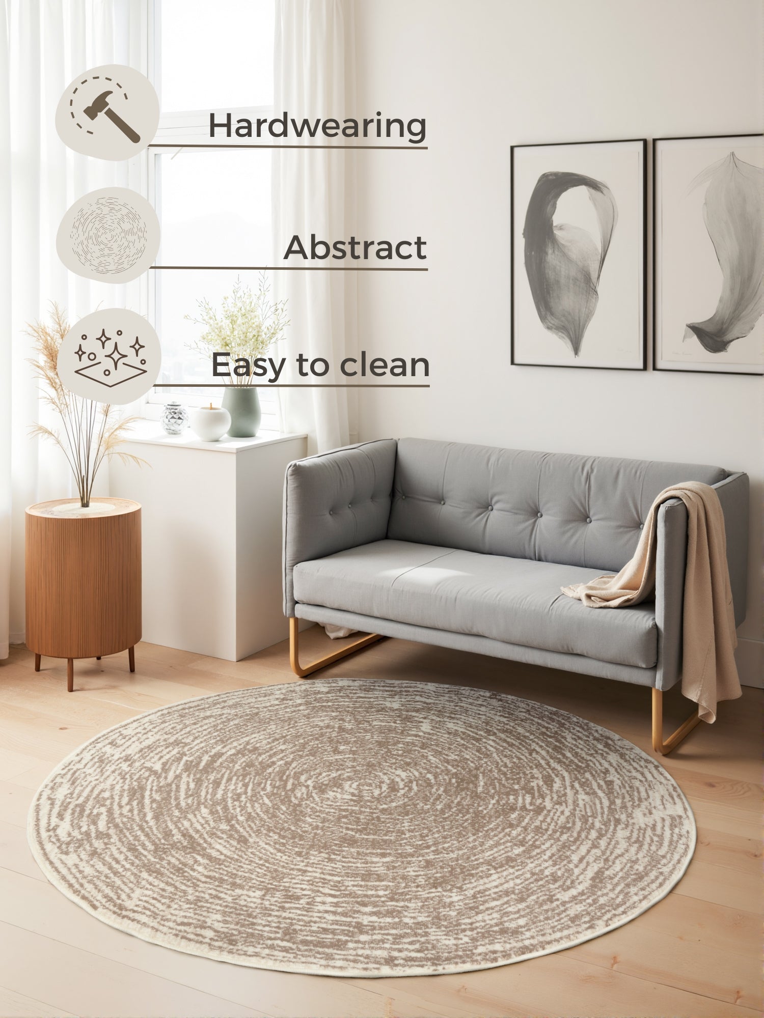 Hanse Home Gloria Kortluggsmatta rund Cavallo creme beige