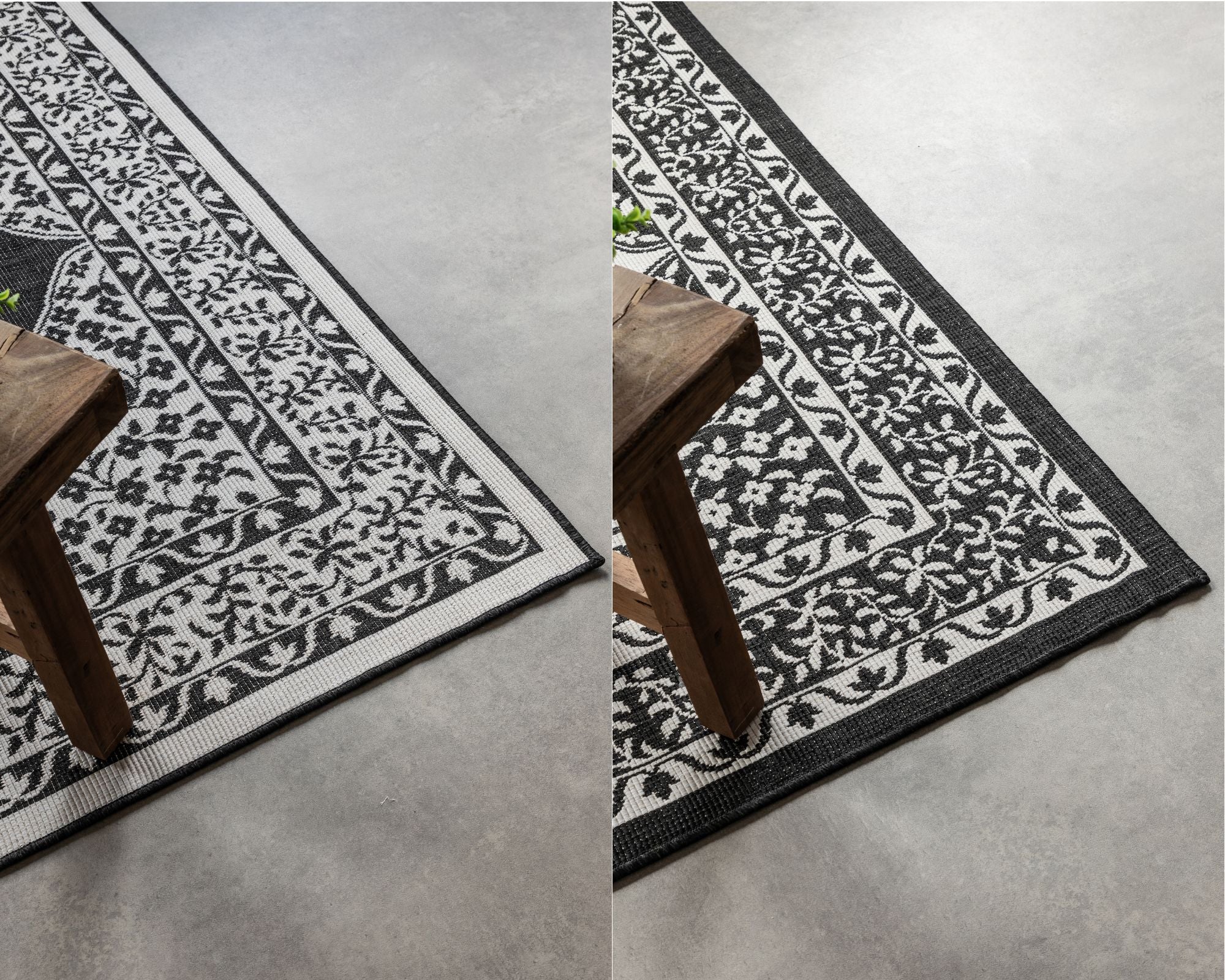Elle Decoration Gemini Vändbar inom- och utomhusmatta Meekly svart – detaljbild