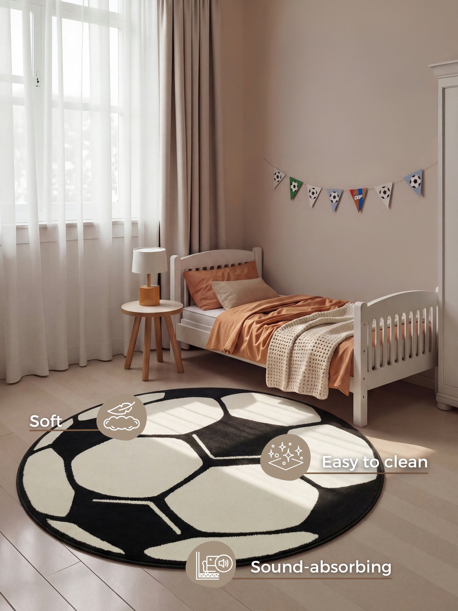 Designvelour fotbollsmatta rund