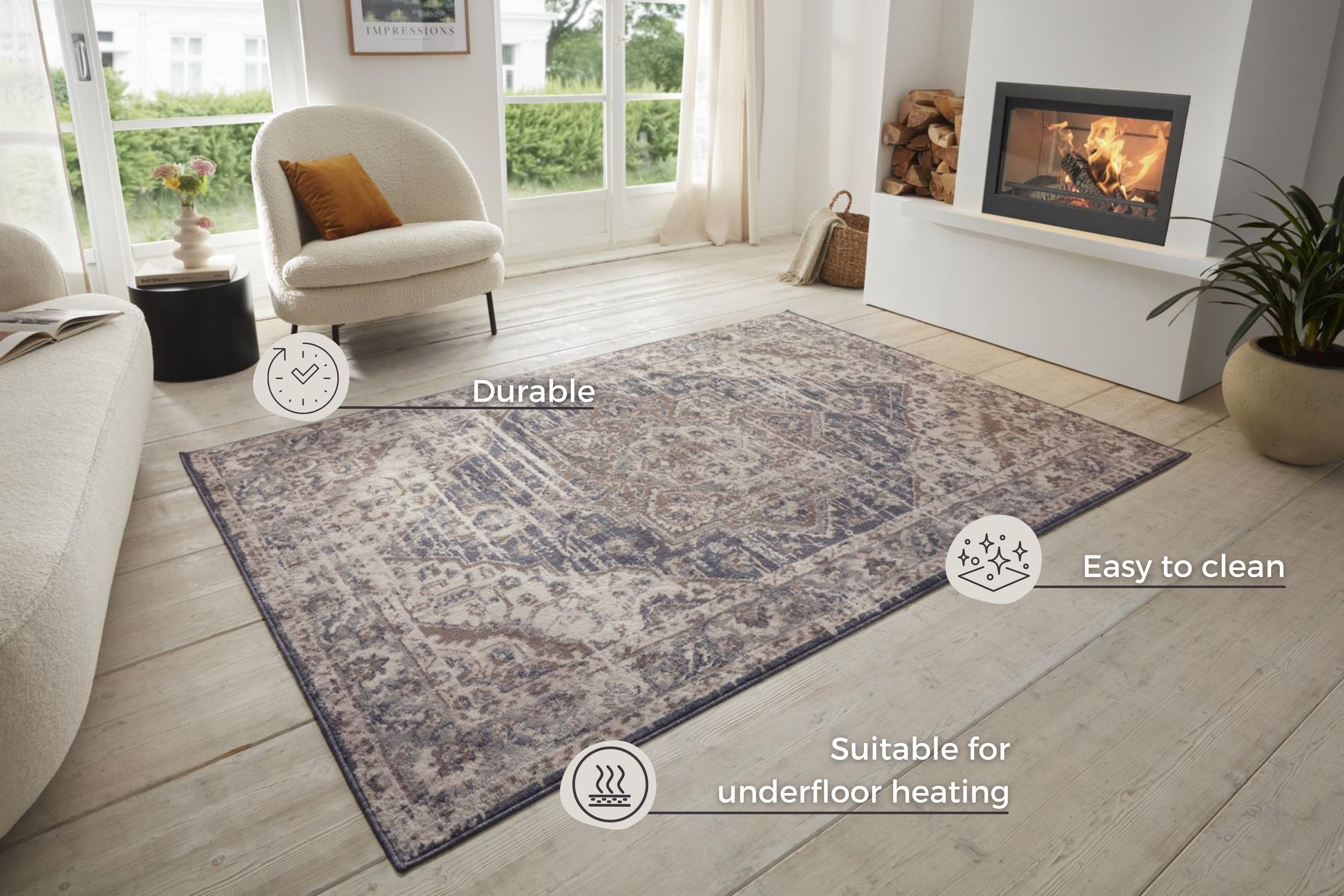 Hanse Home Terrain Designerkortluggsmatta Sand creme blå