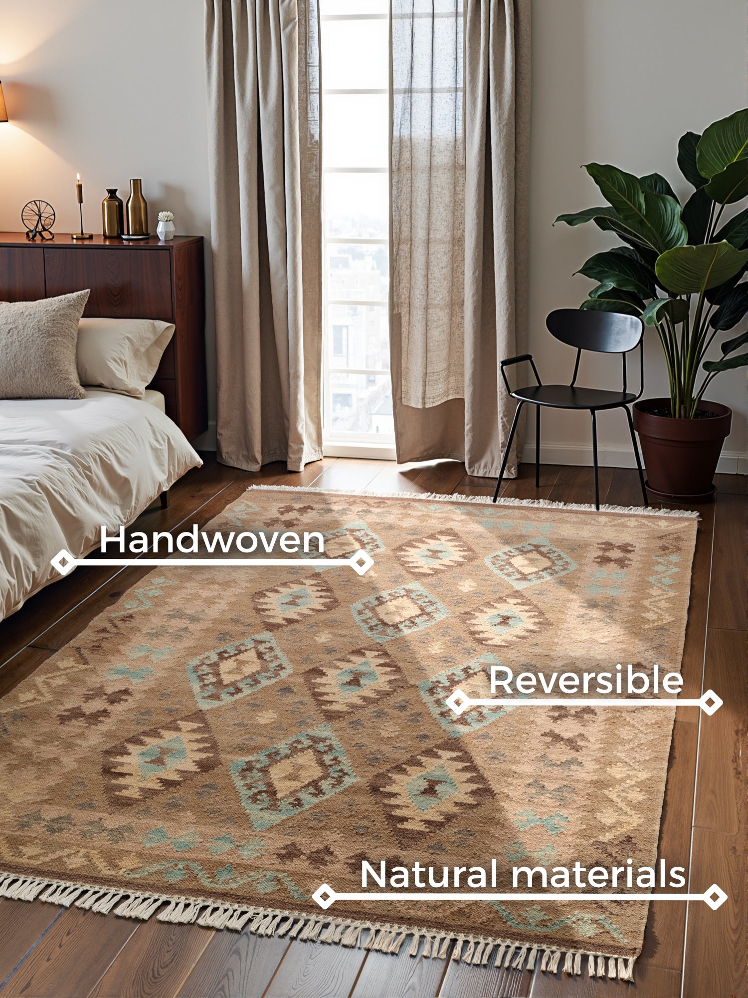 Hanse Home Kamal Afghansk kelimmatta Dune beige ljusblå