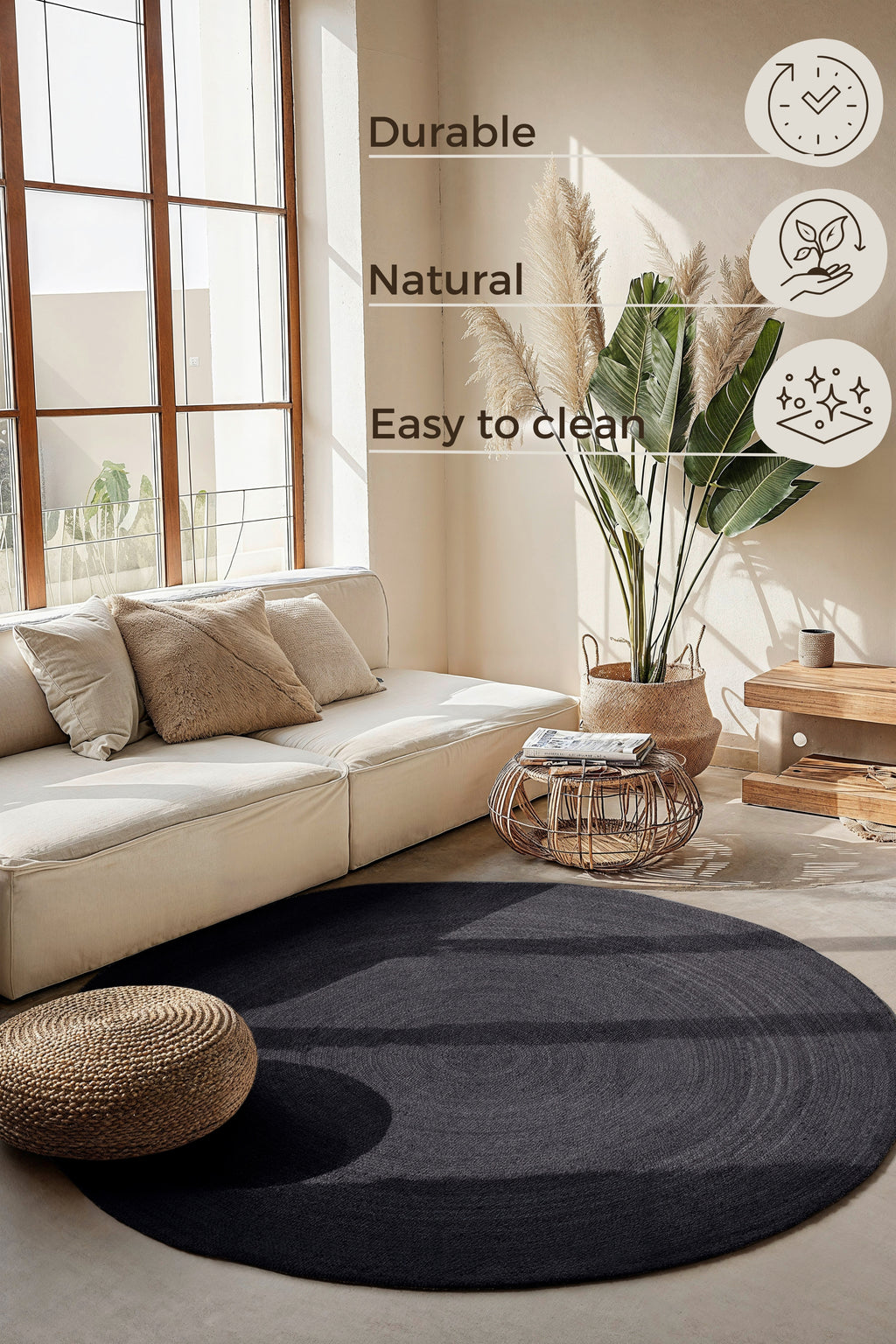 Hanse Home Jute Braided Jutematta rund Rangpur svart