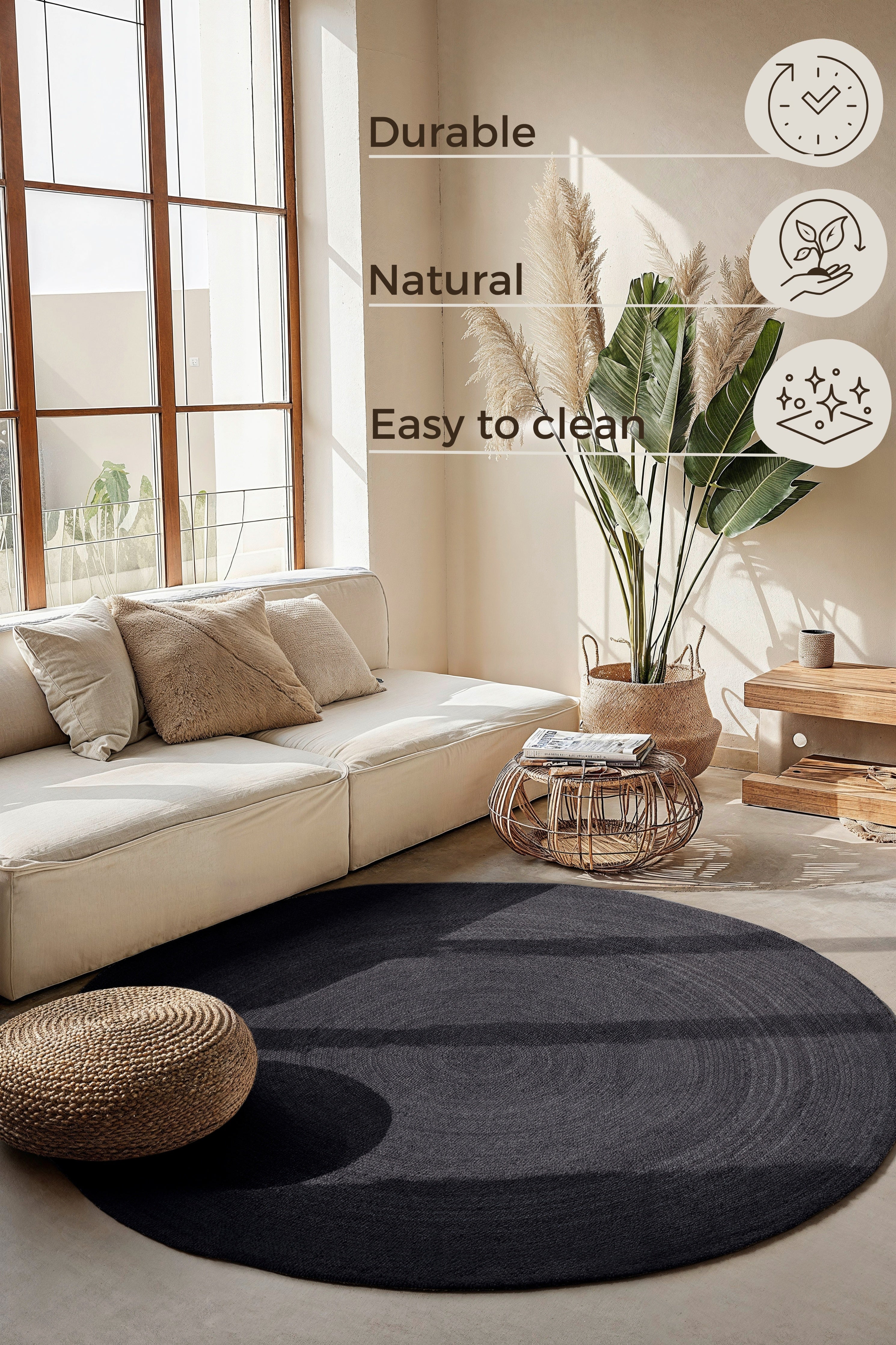 Hanse Home Jute Braided Jutematta rund Rangpur svart
