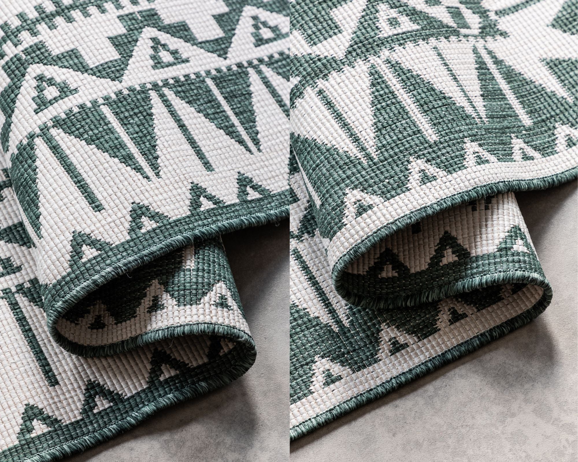 Elle Decoration Gemini Vändbar inom- och utomhusmatta Dynamic grön – detaljbild