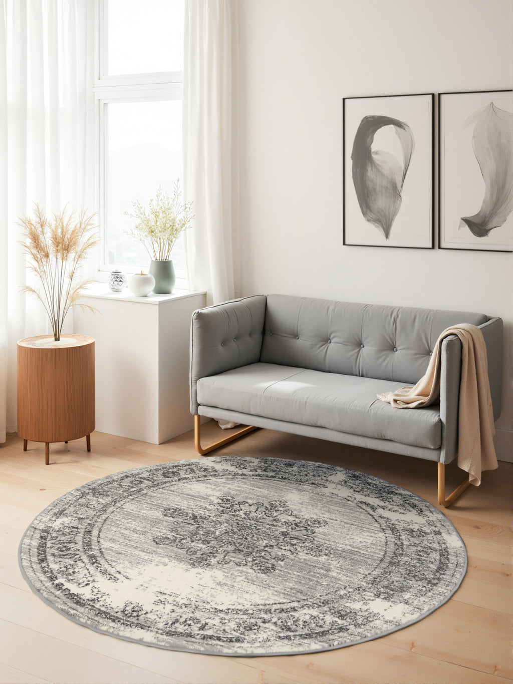 Hanse Home Gloria Kortluggsmatta rund Lydia creme grå