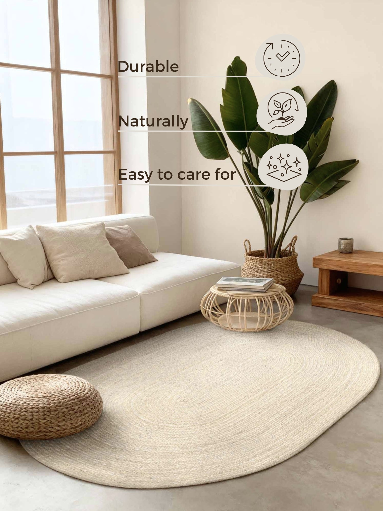 Hanse Home Jute Braided Jutematta oval Rangpur vit