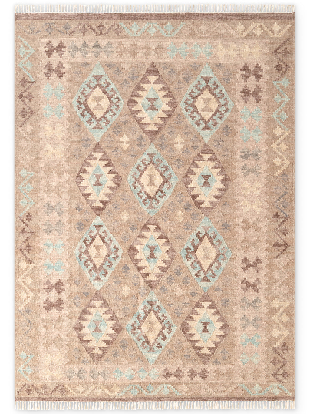 Hanse Home Kamal Afghansk kelimmatta Dune beige ljusblå