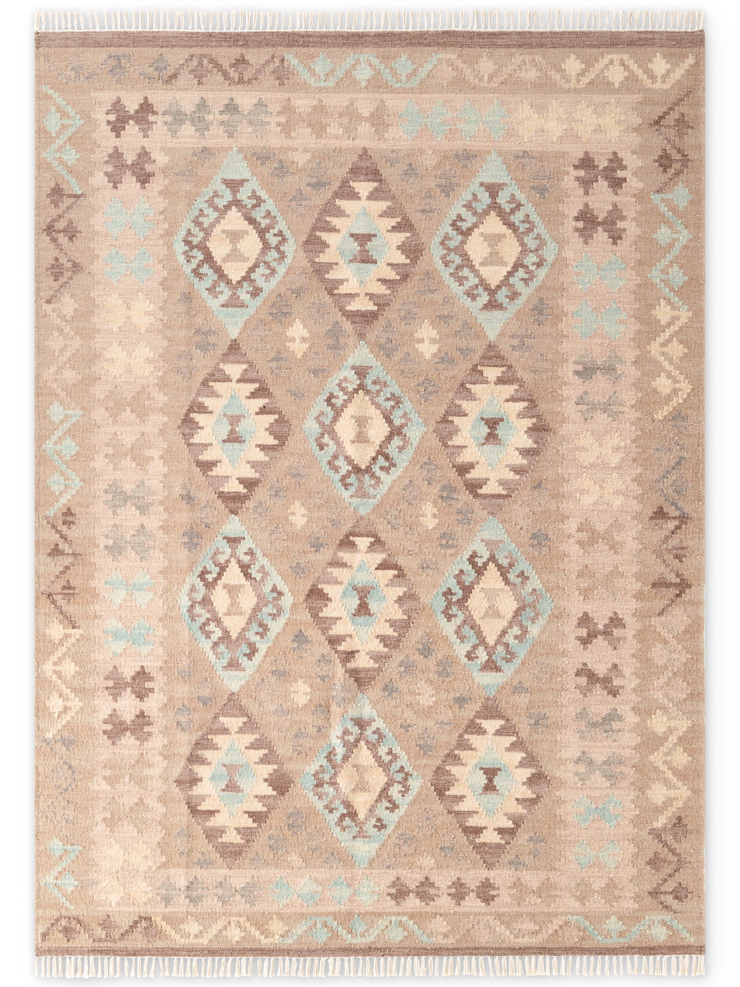 Hanse Home Kamal Afghansk kelimmatta Dune beige ljusblå