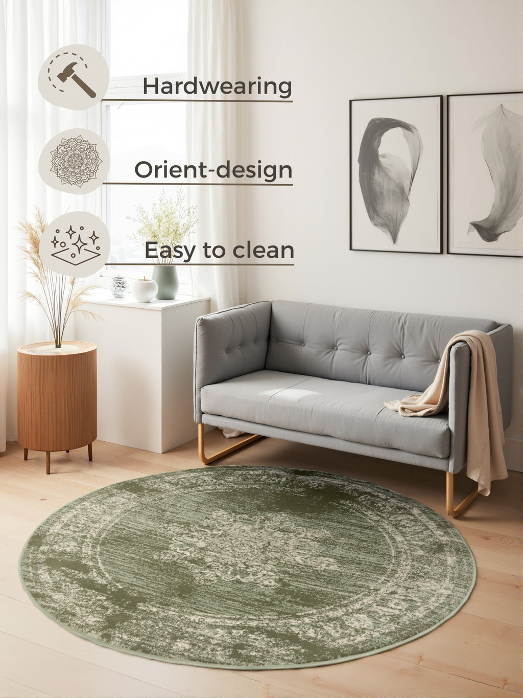 Hanse Home Gloria Kortluggsmatta rund Lydia mint