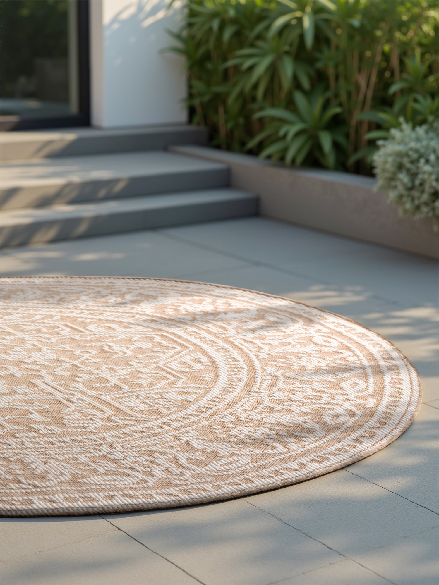 Hanse Home Duet Vändbar inom- och utomhusmatta rund Kona Jute vit