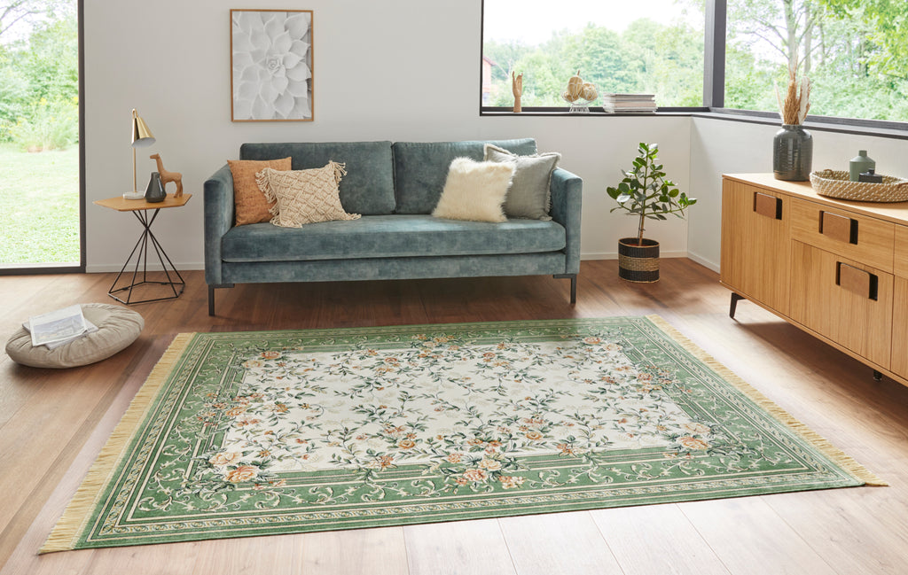 Orientalisk sammetsmatta med fransar Antik Flowers