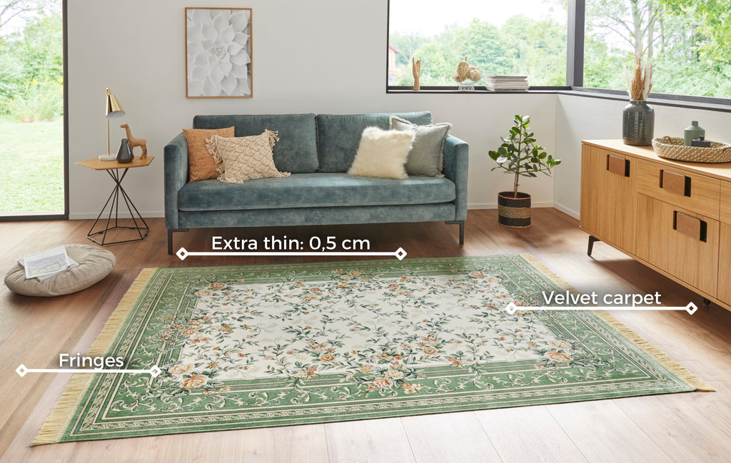 Orientalisk sammetsmatta med fransar Antik Flowers