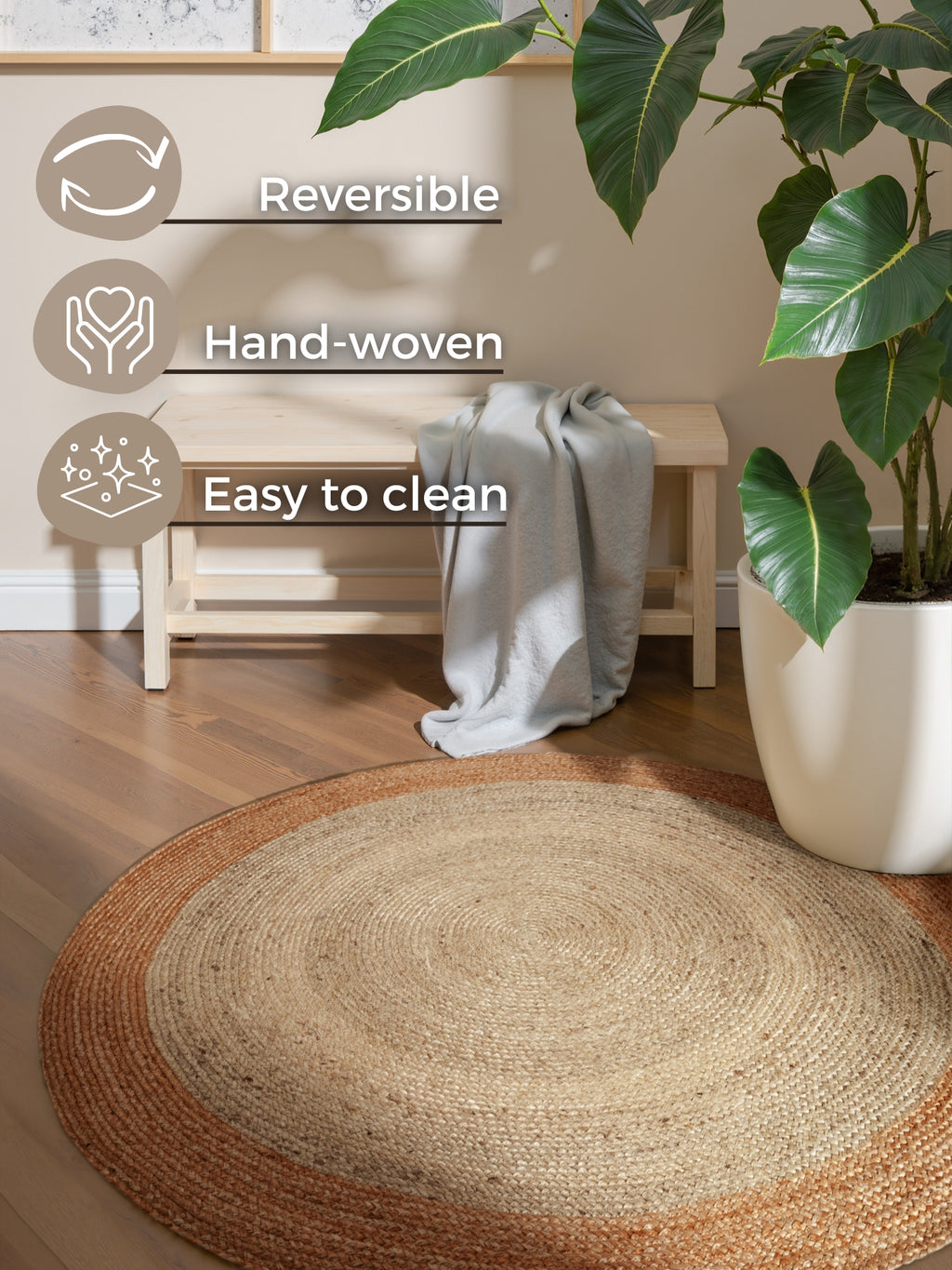 Hanse Home Looma Jutematta rund Looma natur elfenben guld