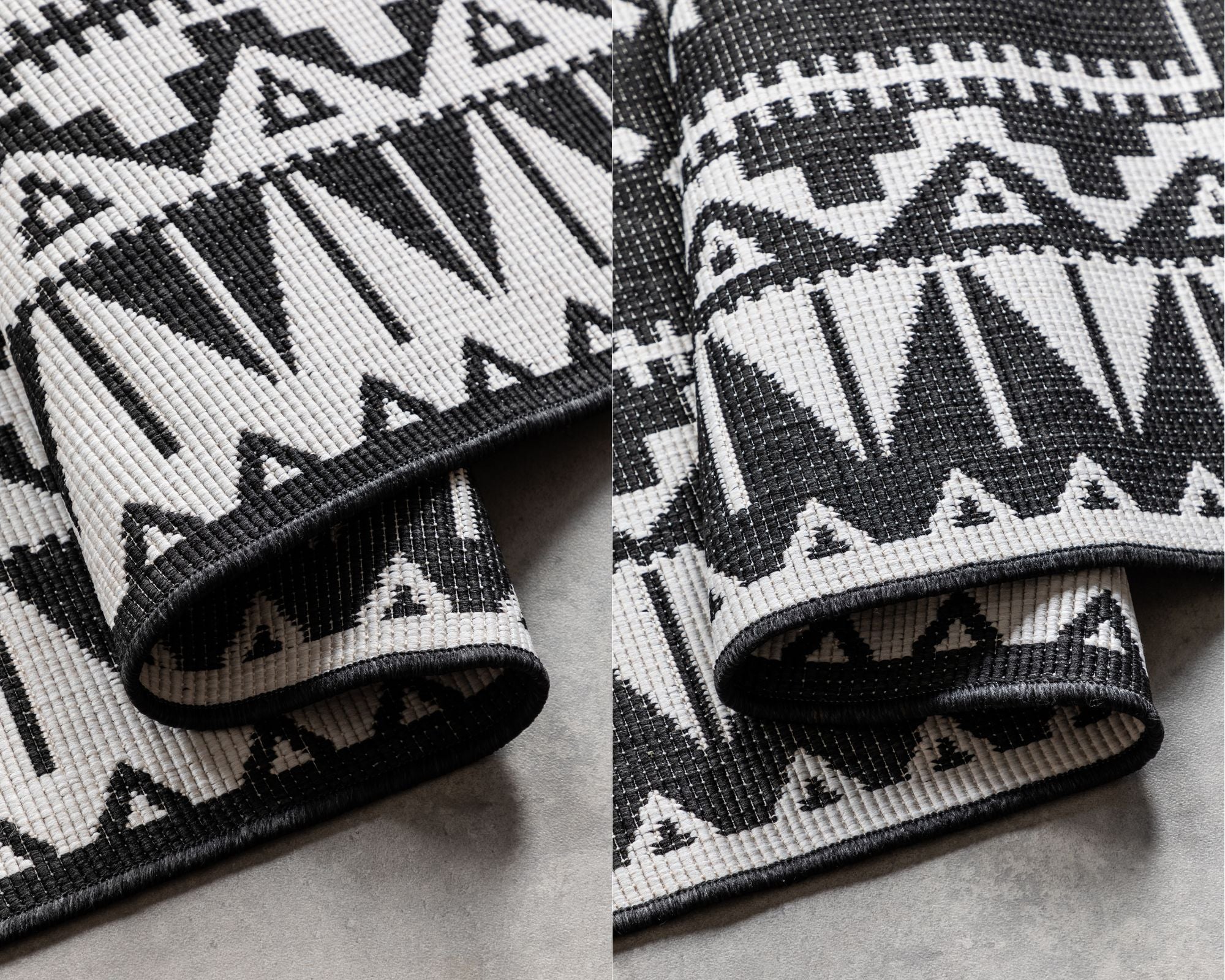 Elle Decoration Gemini Vändbar inom- och utomhusmatta Dynamic svart – detaljbild