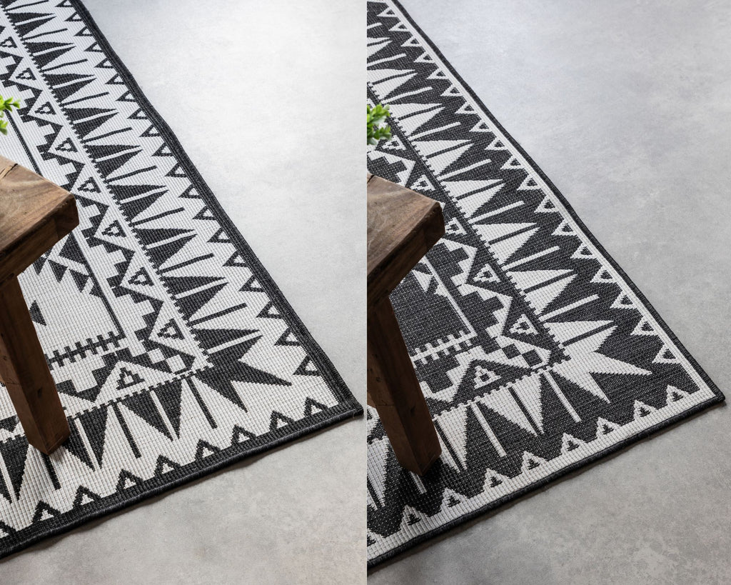 Elle Decoration Gemini Vändbar inom- och utomhusmatta Dynamic svart – detaljbild