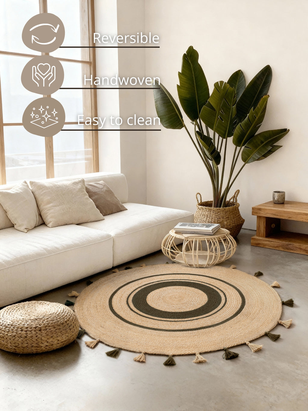 Hanse Home Jute Braided Jutematta rund Basil natur guld grön