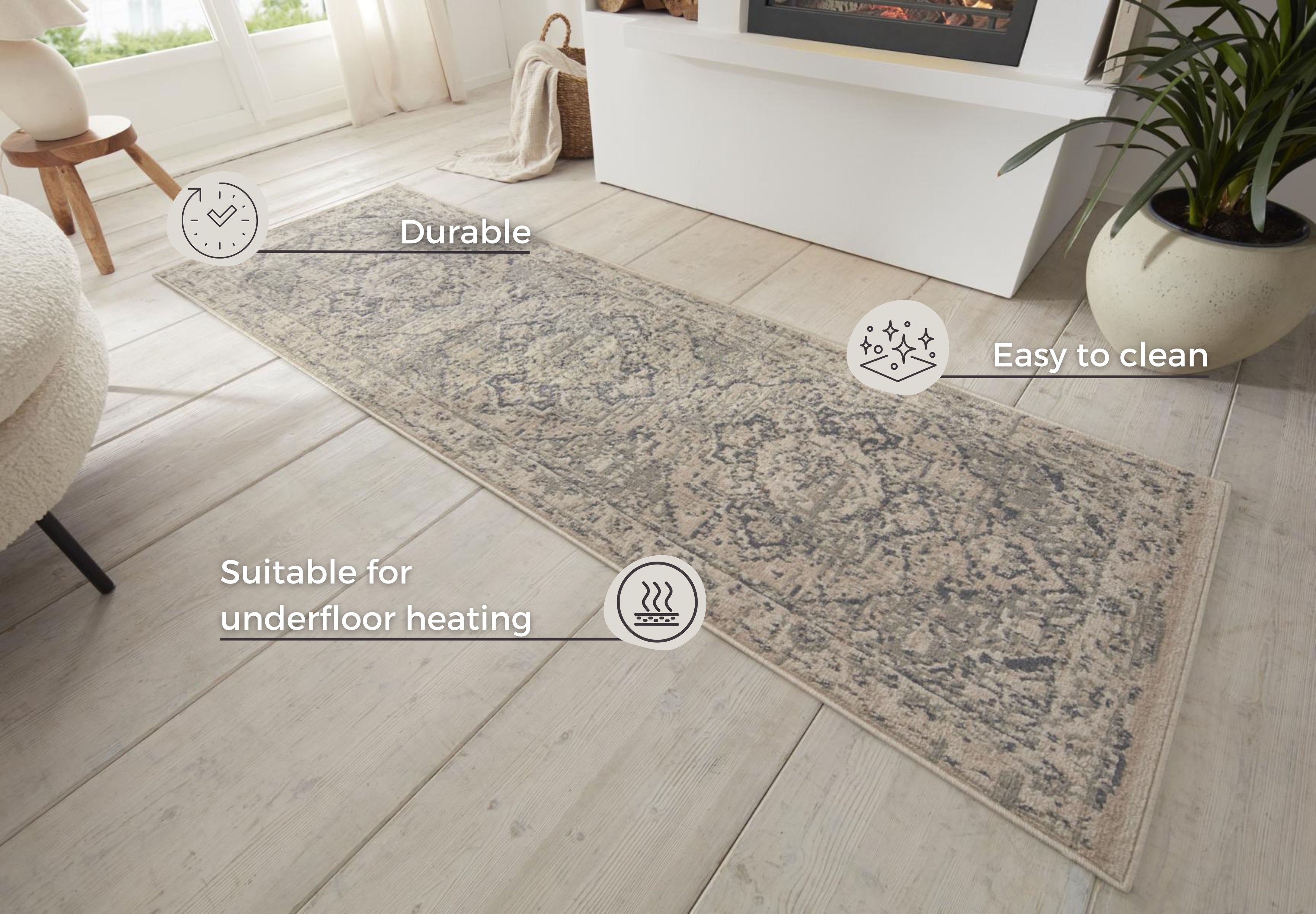 Hanse Home Terrain Designerkortluggsmatta Sand creme grå