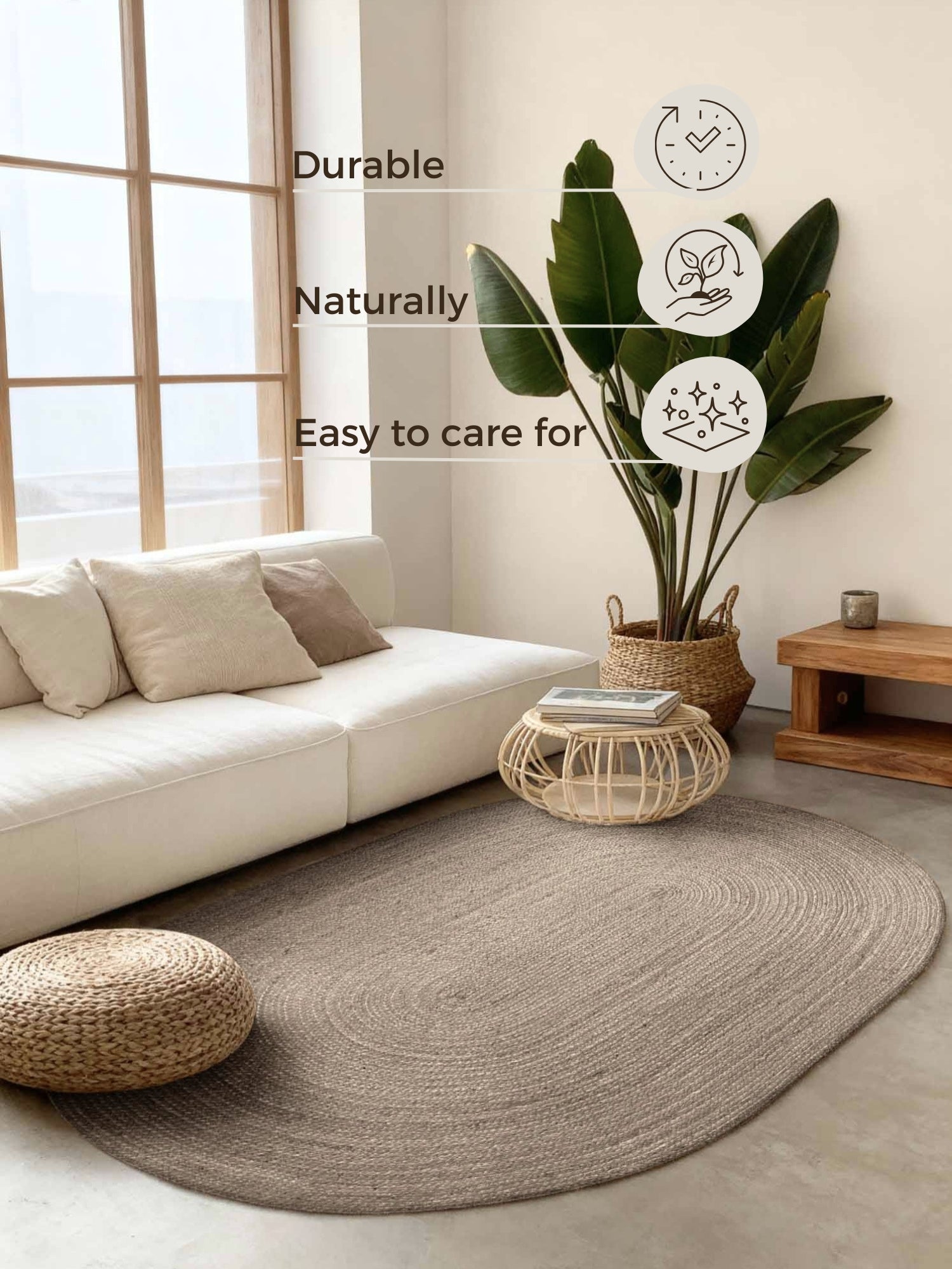 Hanse Home Jute Braided Jutematta oval Rangpur natur grå brun