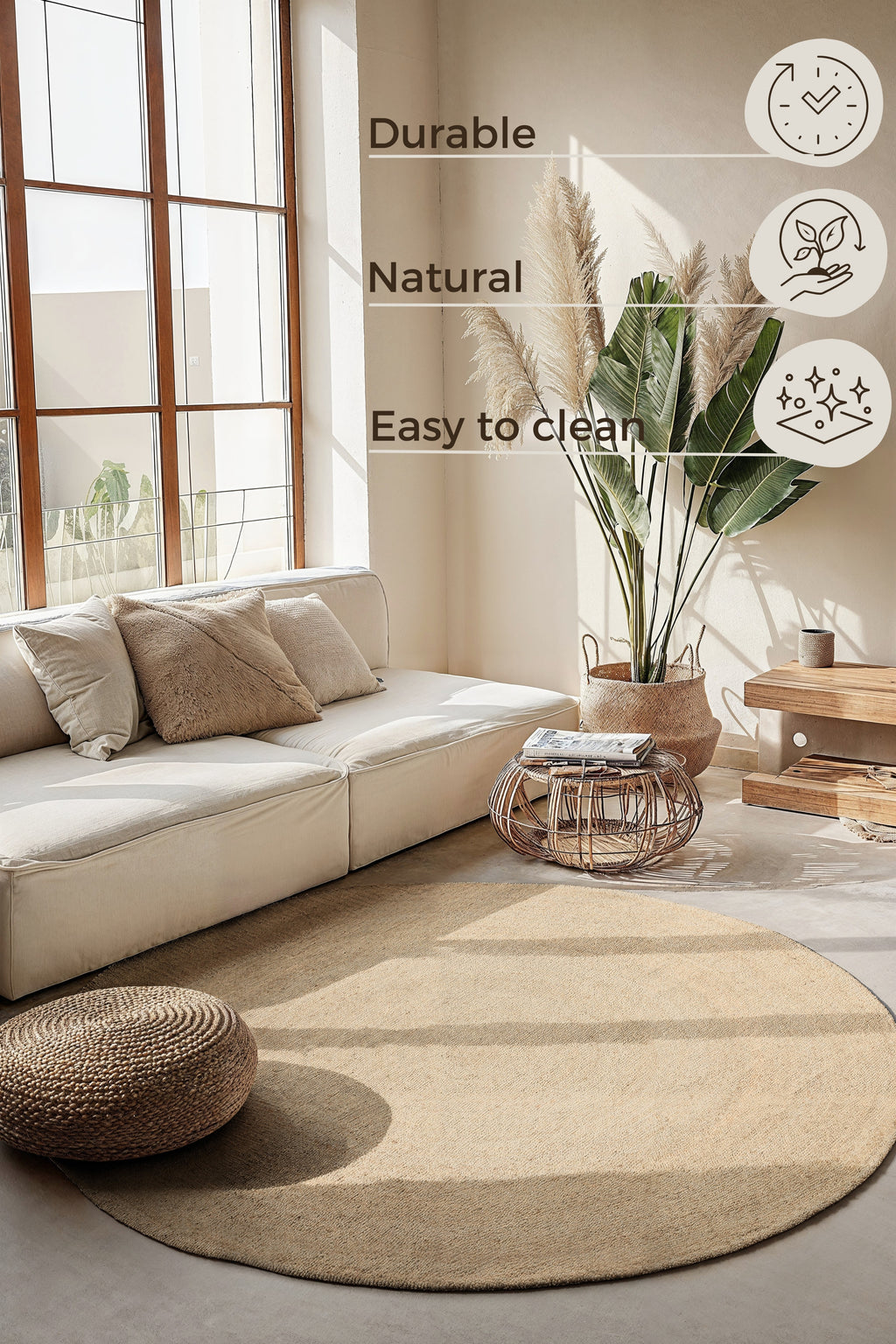 Hanse Home Jute Braided Jutematta rund Rangpur natur elfenben