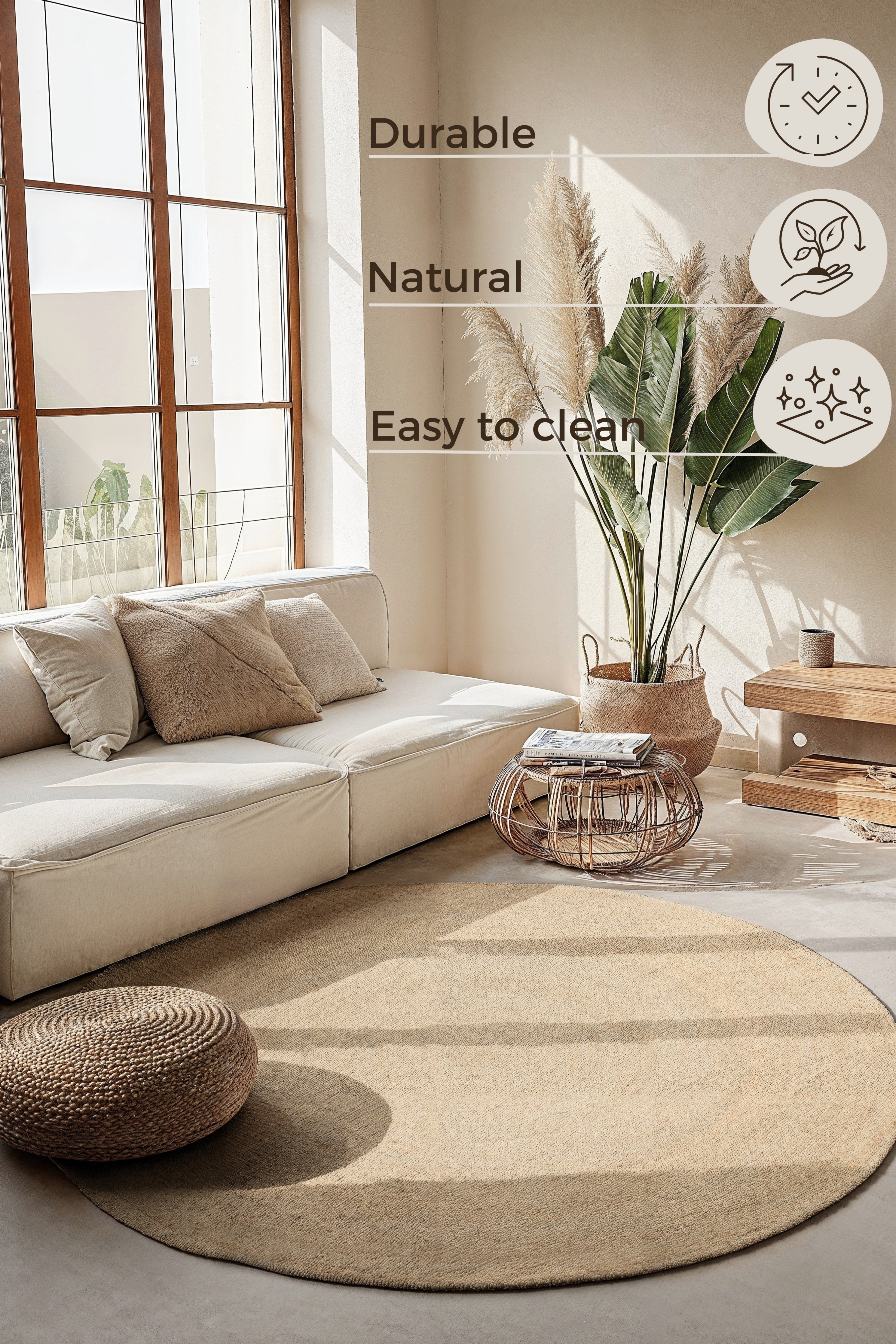 Hanse Home Jute Braided Jutematta rund Rangpur natur elfenben