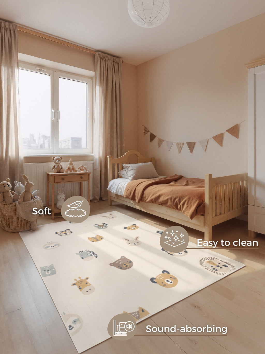 Hanse Home Adventures Barnmatta Tiny Zoo creme flerfärgad